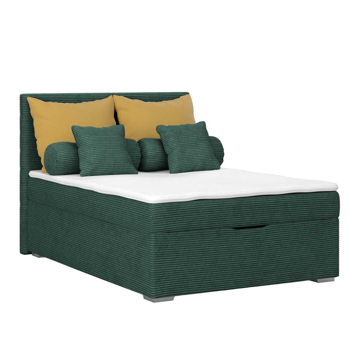 Kárpitozott Ágy Adria 140/200cm - sötétzöld, Konventionell, textil/fa (140/200cm)