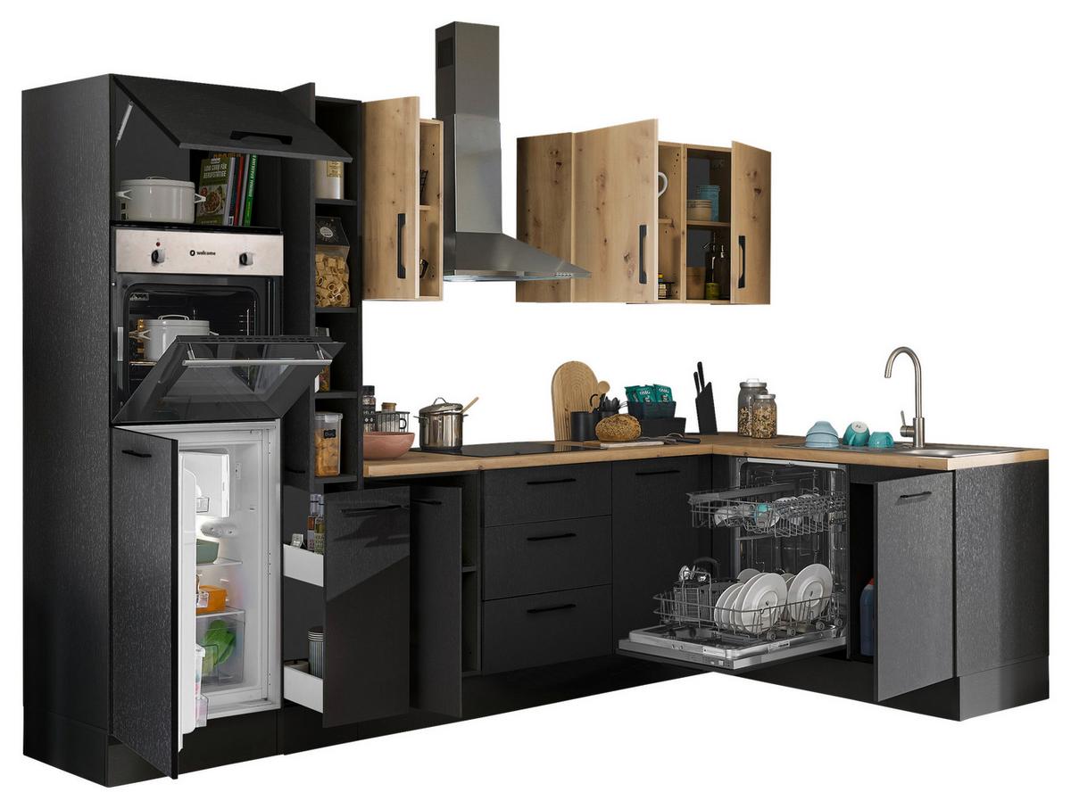 Eckküche Turin Schwarz/Eiche Dekor 310x175 cm - Schwarz/Eiche Artisan, Basics, Holzwerkstoff (310/175cm) - MID.YOU