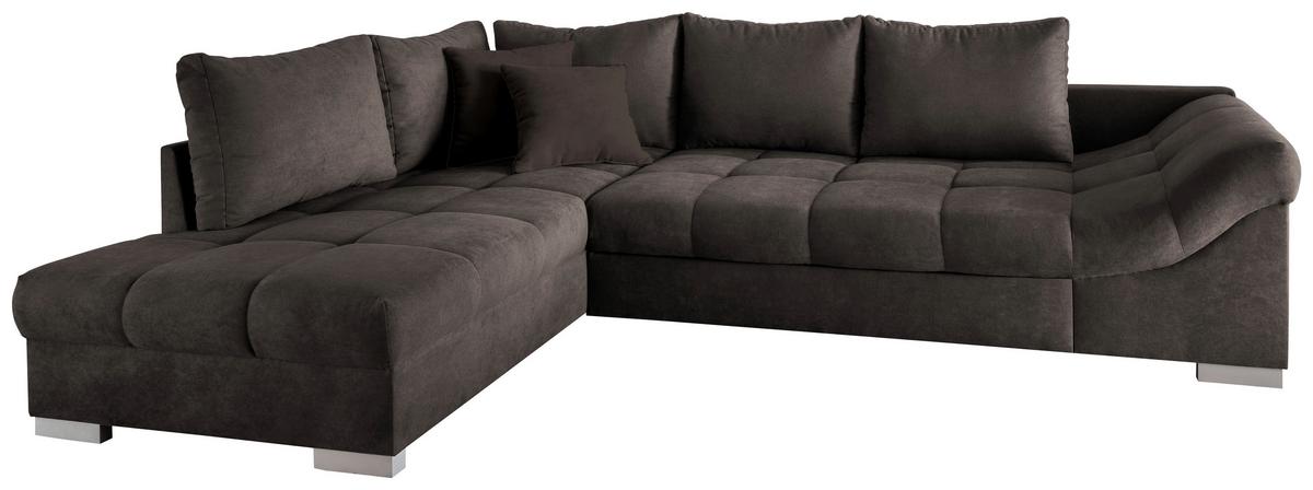 Eckschlafsofa Alvito Dunkelbraun S: 202/298 cm - Dunkelbraun/Silberfarben, Design, Textil (202/298cm) - Livetastic
