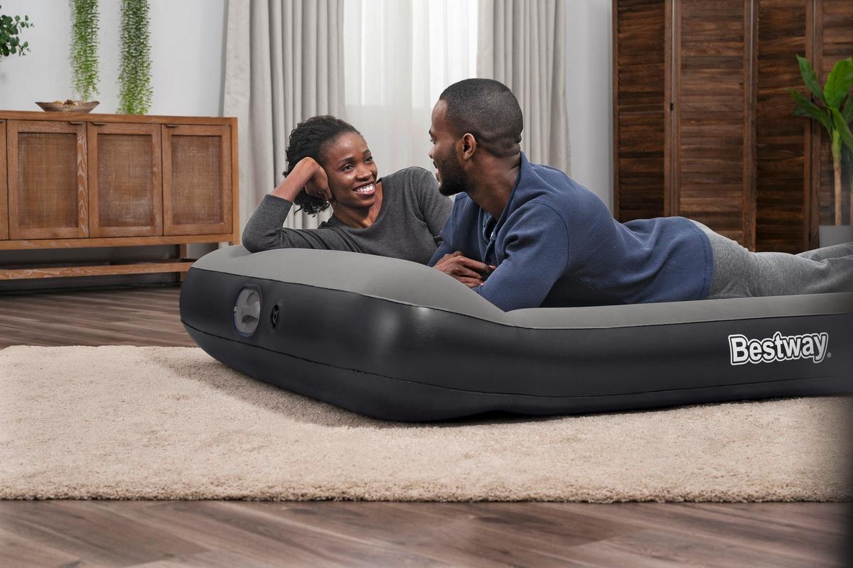 Luftbett Lisha 191x137x30 cm Bis 300kg, inkl. Pumpe - Dunkelgrau/Schwarz, KONVENTIONELL, Kunststoff/Metall (191/137/30cm) - Bestway