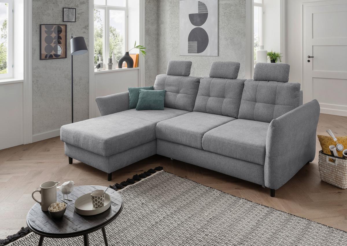 Ecksofa Brizzini Silberfarben S: 176/250-280 Cm - Mintgrau/Silberfarben, MODERN, Holz/Textil (176/250-280cm) - Livetastic