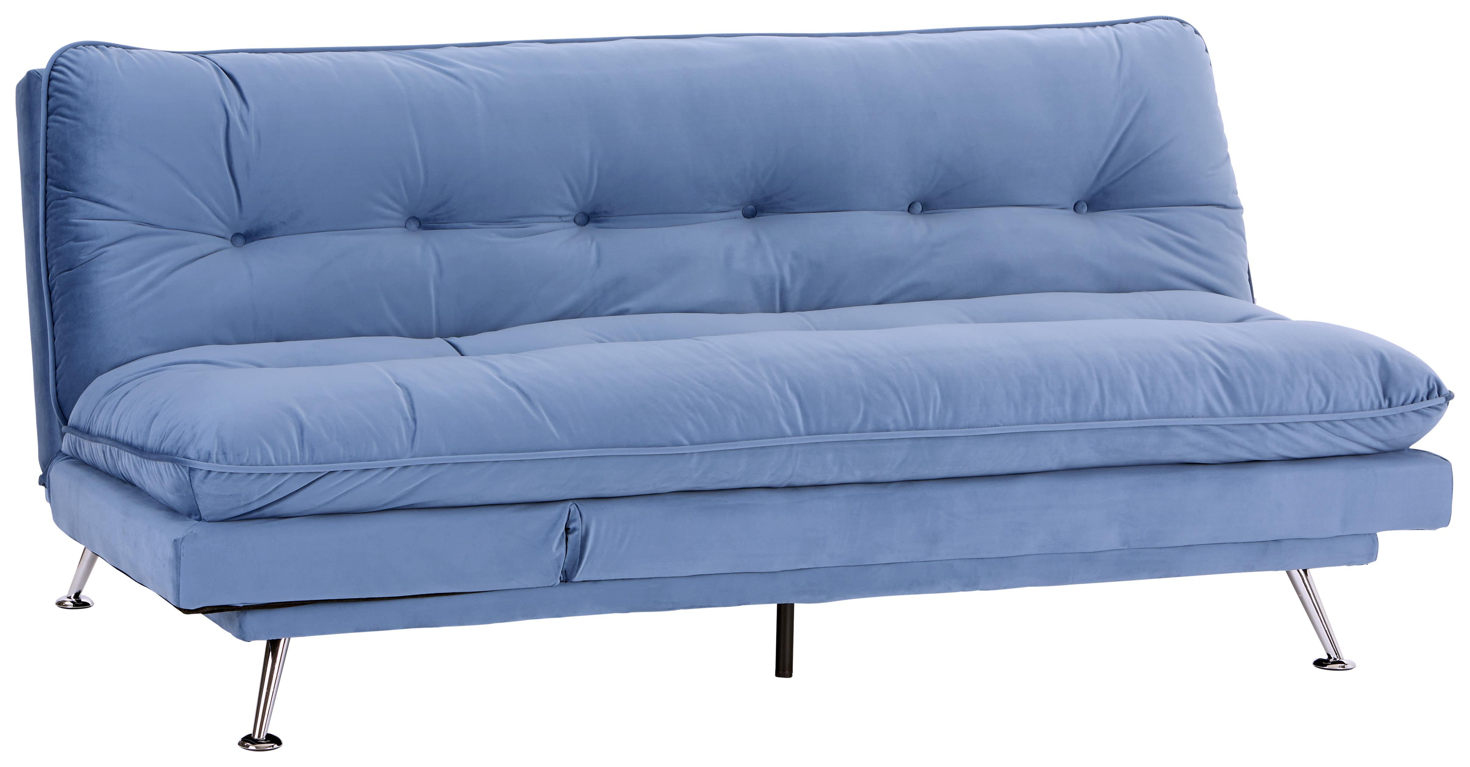 3-Sitzer-Sofa + Schlaffunktion Palermo Hellblau, Samt - Chromfarben/Dunkelblau, Design, Holz/Textil (189/92/103cm) - Luca Bessoni