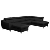 Wohnlandschaft Aspen Schwarz U-Form: 175 Cm - Chromfarben/Schwarz, Design, Leder/Textil (175/315/208cm) - Livetastic