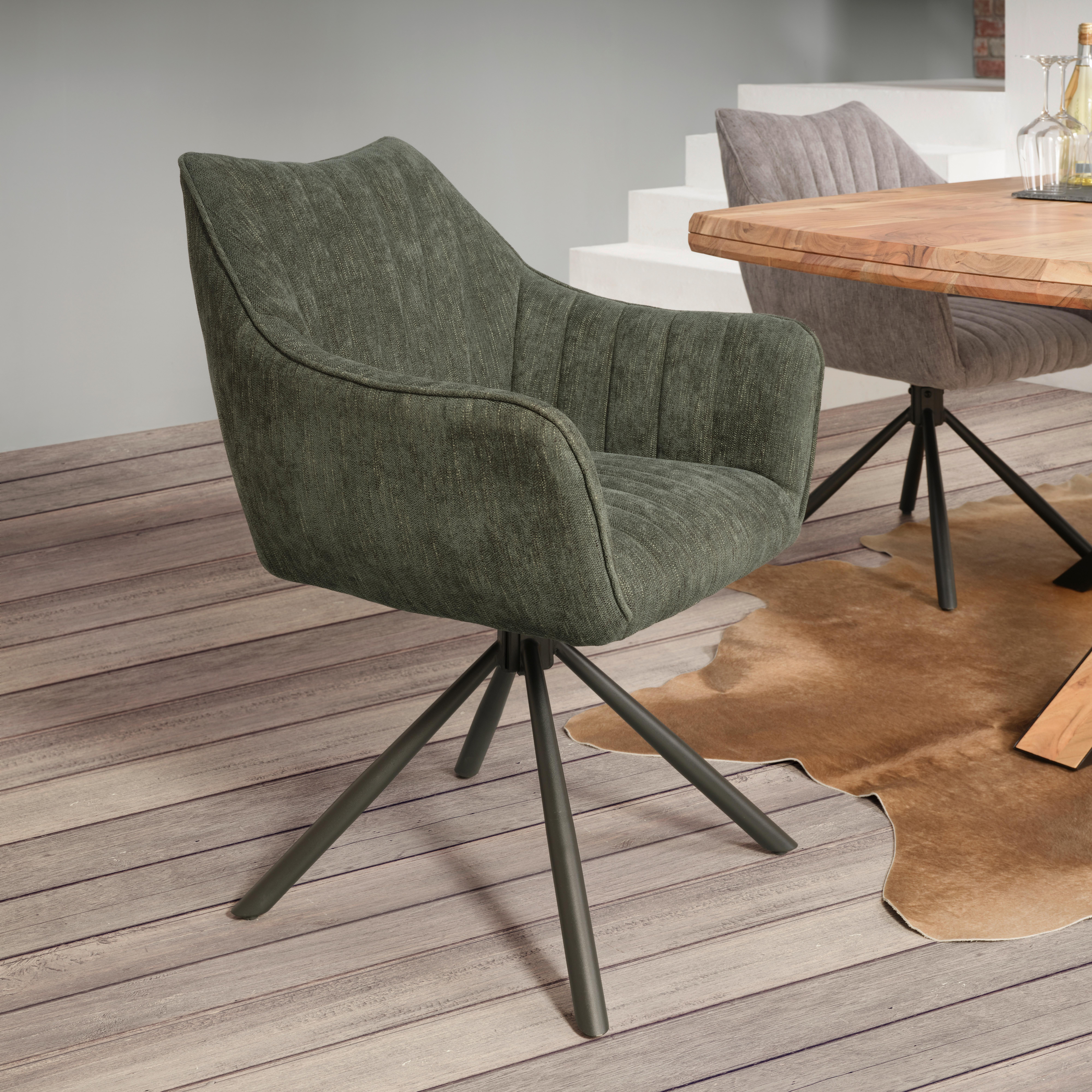 Židle s područkami Trient, zelená - černá/olivově zelená, Moderní, kov/textil (62/87/65cm) - Premium Living