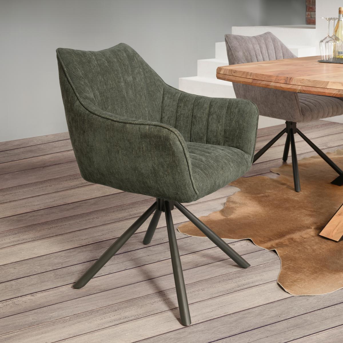 Židle s područkami Trient, zelená - černá/olivově zelená, Moderní, kov/textil (62/87/65cm) - Premium Living