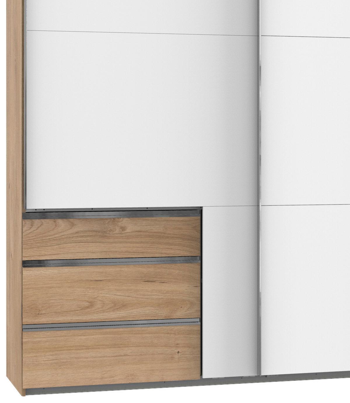 Schwebetürenschrank Mit Laden 350cm Level 36a, Weiß/eiche - Eichefarben/Weiß, Basics, Holzwerkstoff (350,00/216,00/65,00cm) - MID.YOU