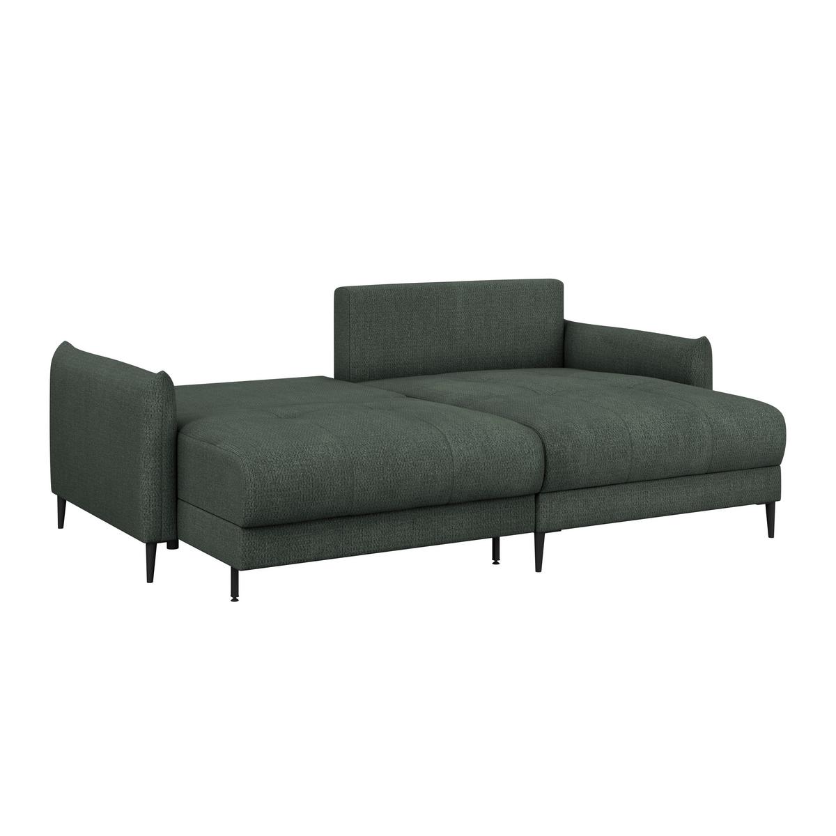 Ecksofa Polis Webstoff dunkelgrün, 221x142cm - Dunkelgrün/Schwarz, Trend, Textil (221/142cm) - Ondega