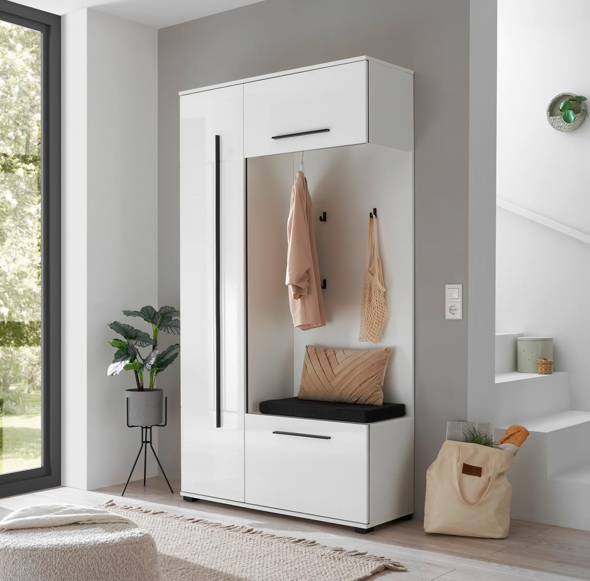 GARDEROBE Cantara Weiß/Weiß HG B: 111cm - Weiß Hochglanz/Weiß, MODERN, Holzwerkstoff (111/201/39cm) - MID.YOU
