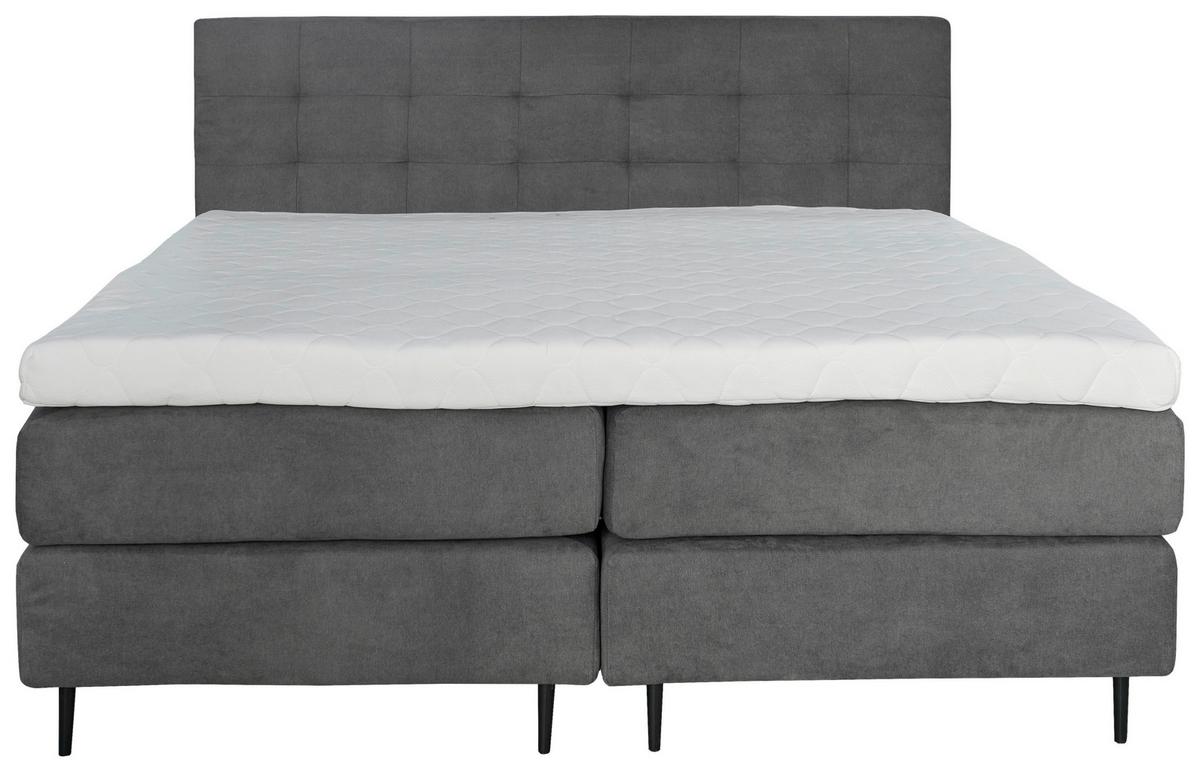 Boxspringbett mit Topper 180x200 Oregon - Dunkelgrau/Schwarz, KONVENTIONELL, Textil (180/200cm)