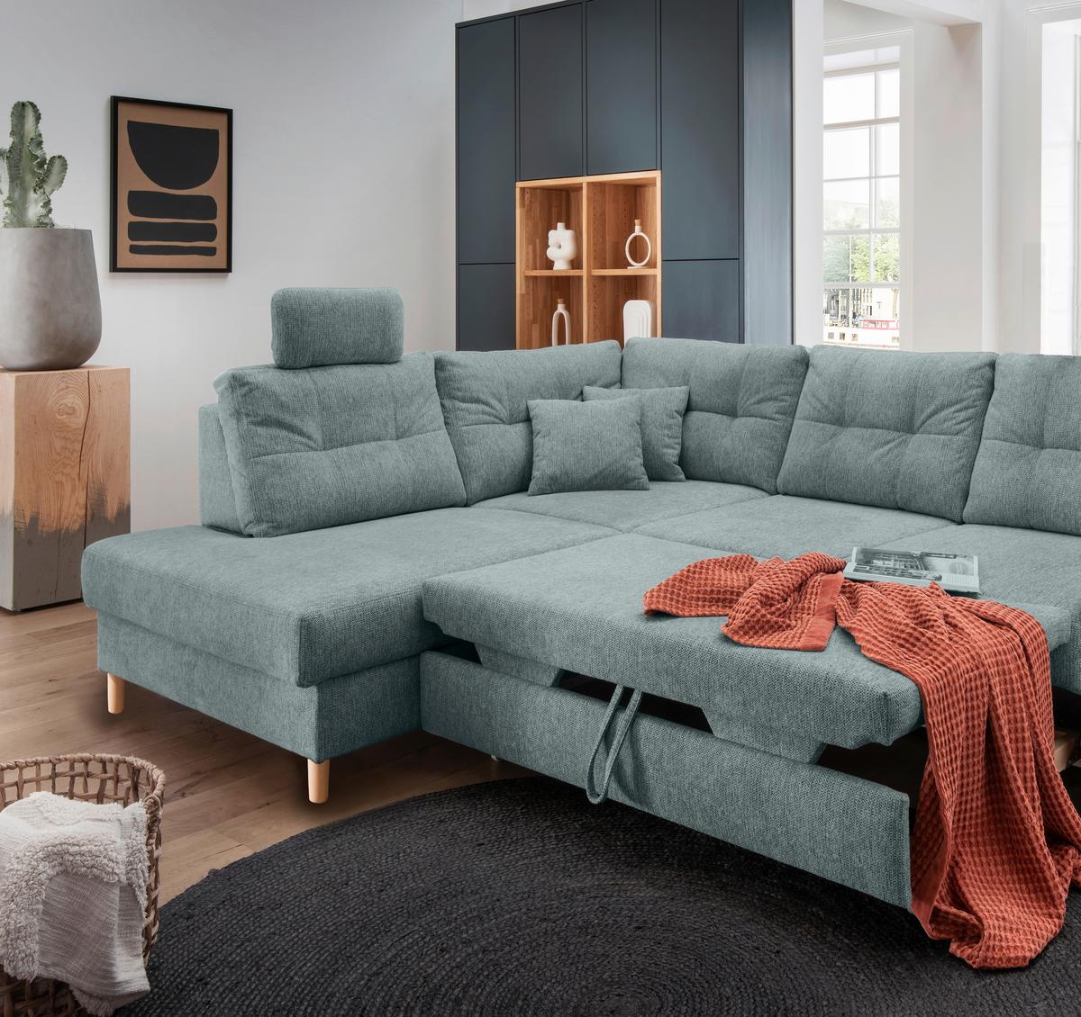 Ecksofa Brizzini, Blau S: 206x264 Cm - Blau/Naturfarben, MODERN, Textil (206/264cm) - Livetastic
