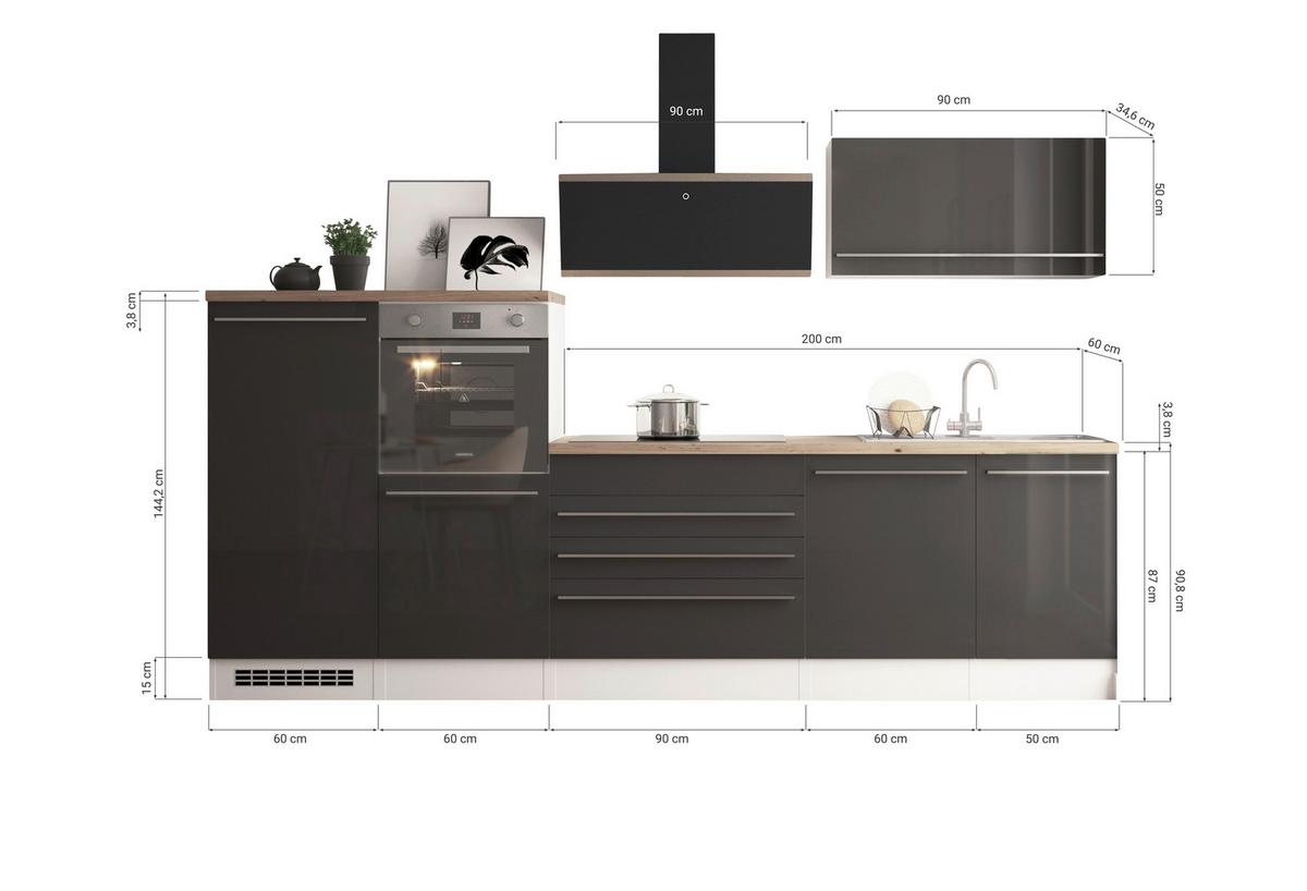 Küchenblock Gabriel Grau B: 320 Cm - Wildeiche/Weiß, Design, Holzwerkstoff (320cm) - Respekta