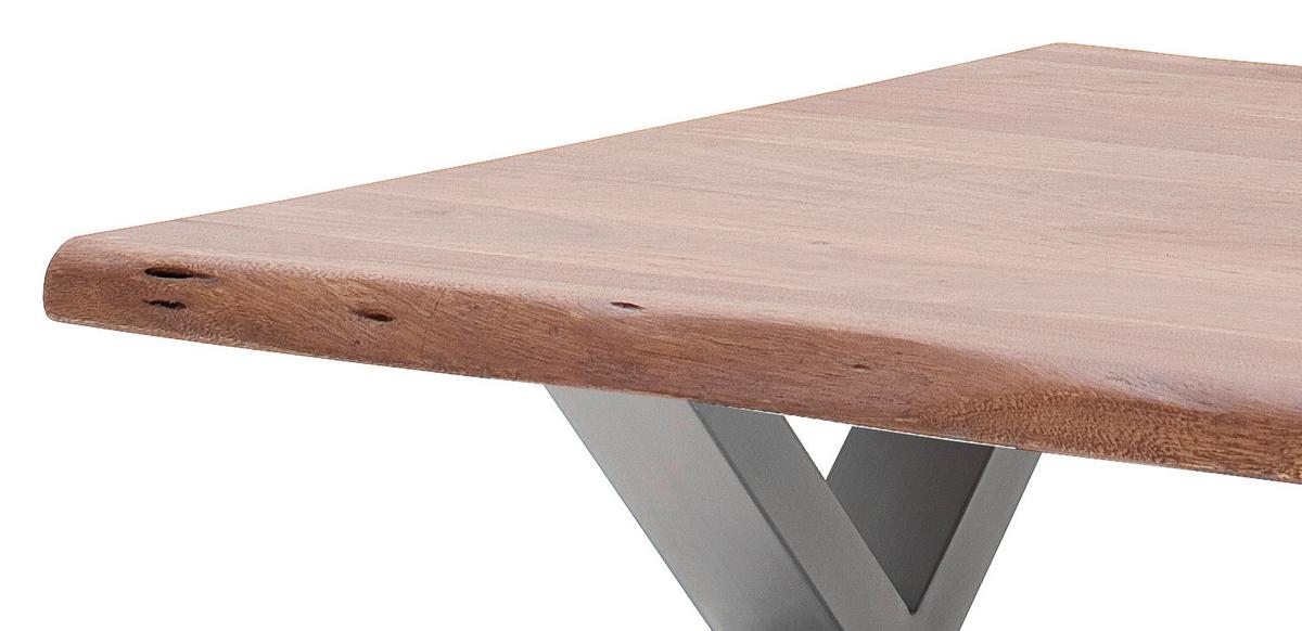 Couchtisch Holz mit Massiver Tischplatte Cartagena, Akazie - Edelstahlfarben/Walnussfarben, MODERN, Holz/Metall (75/45/75cm)