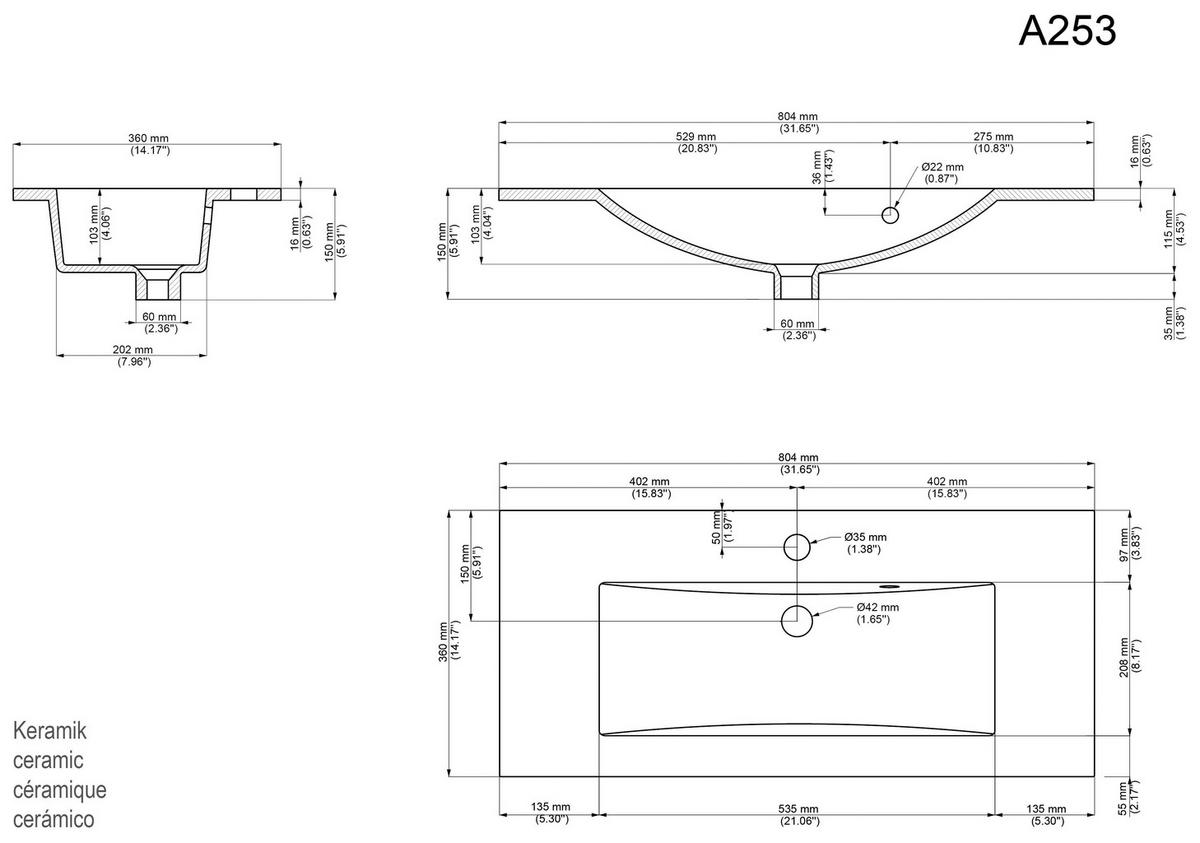 Badezimmer Portus Eiche Dekor B: 80,4 cm - Eichefarben/Weiß, MODERN, Keramik/Holzwerkstoff (80,4cm) - MID.YOU