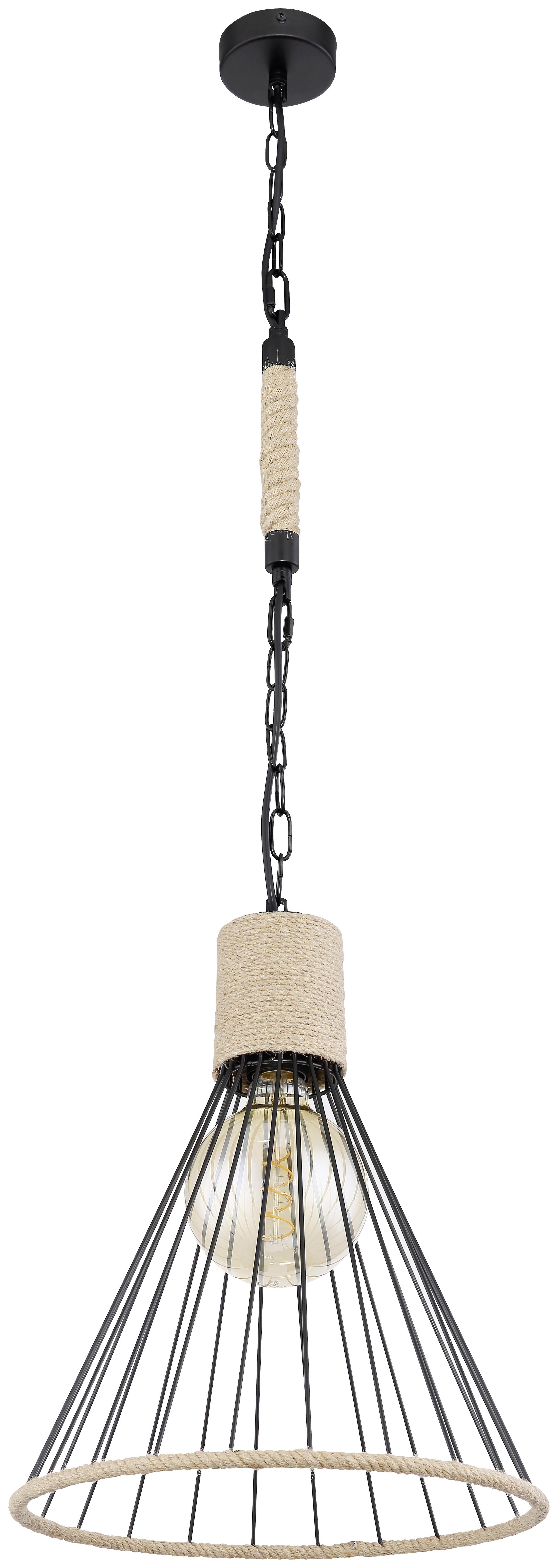 Hängeleuchte Halia H: 140 Cm 1-Flammig, Mit Hanfseil - Schwarz/Braun, Natur, Naturmaterialien/Metall (35/140cm) - Globo