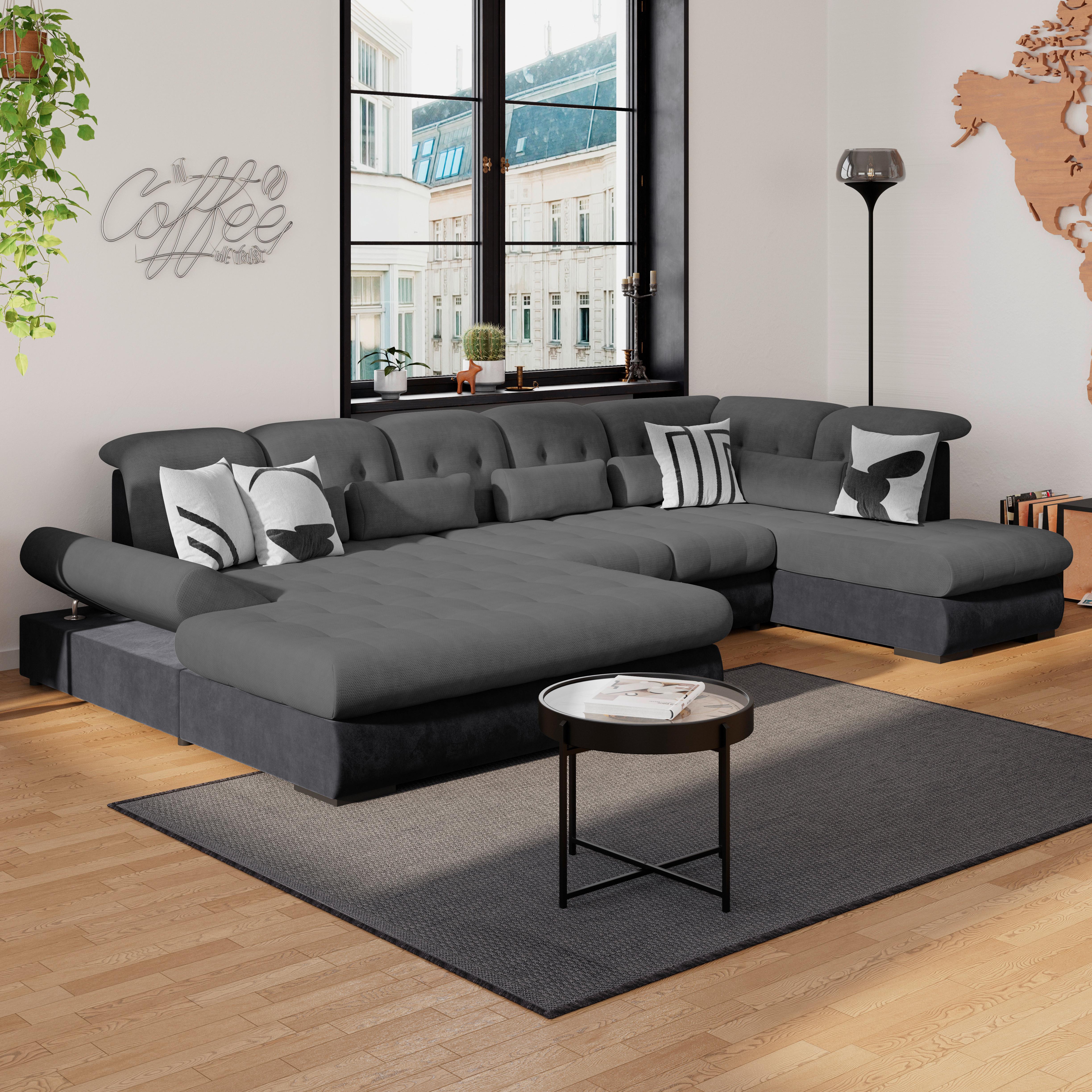 Wohnlandschaft Madera Anthrazit B: 358 cm - Anthrazit/Schwarz, KONVENTIONELL, Kunststoff/Textil (190/358/212cm)