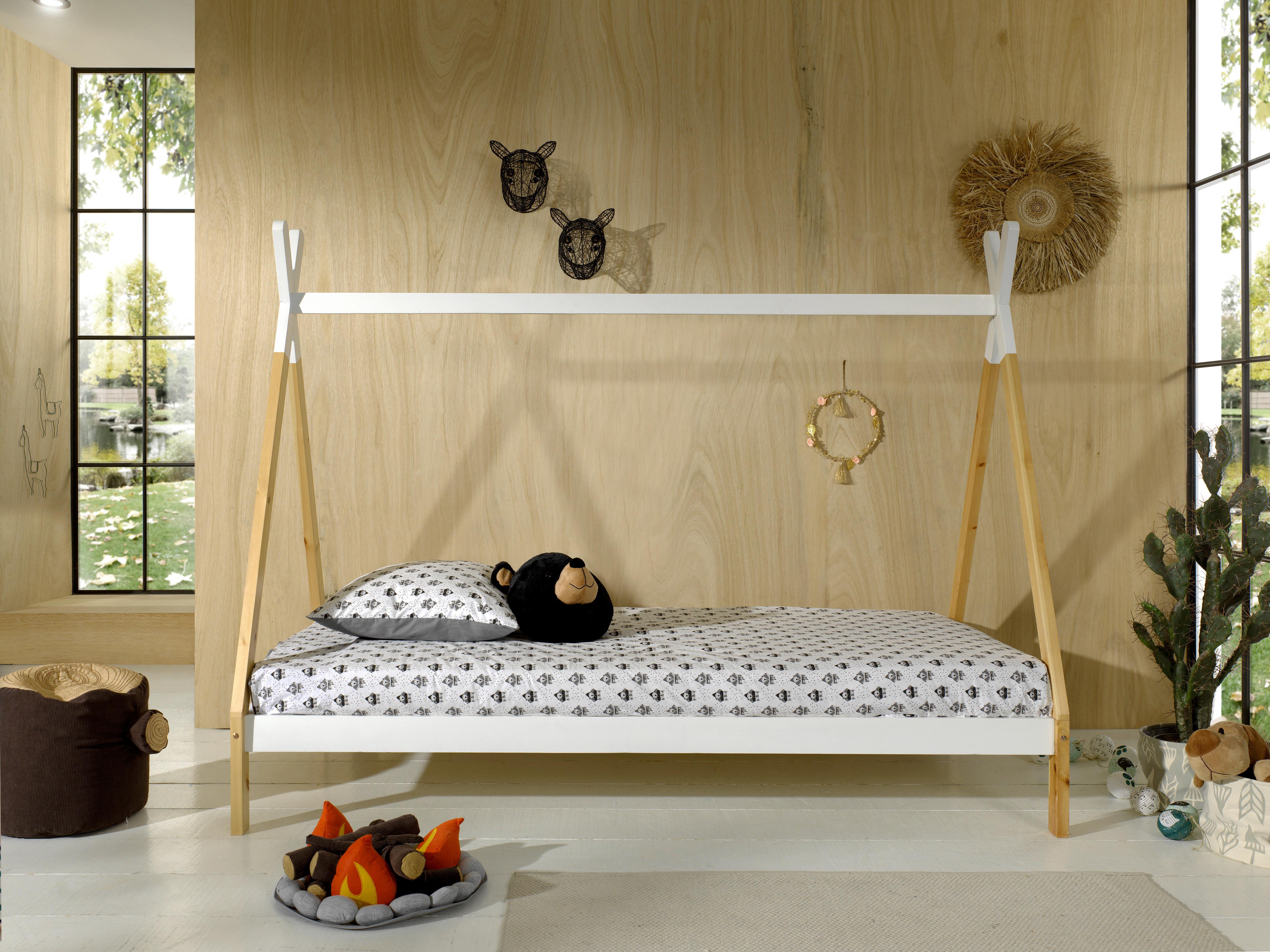 Hausbett Tipi Weiß/kieferfarbe 90x200cm - Weiß/Kieferfarben, MODERN, Holz (90/200cm) - MID.YOU