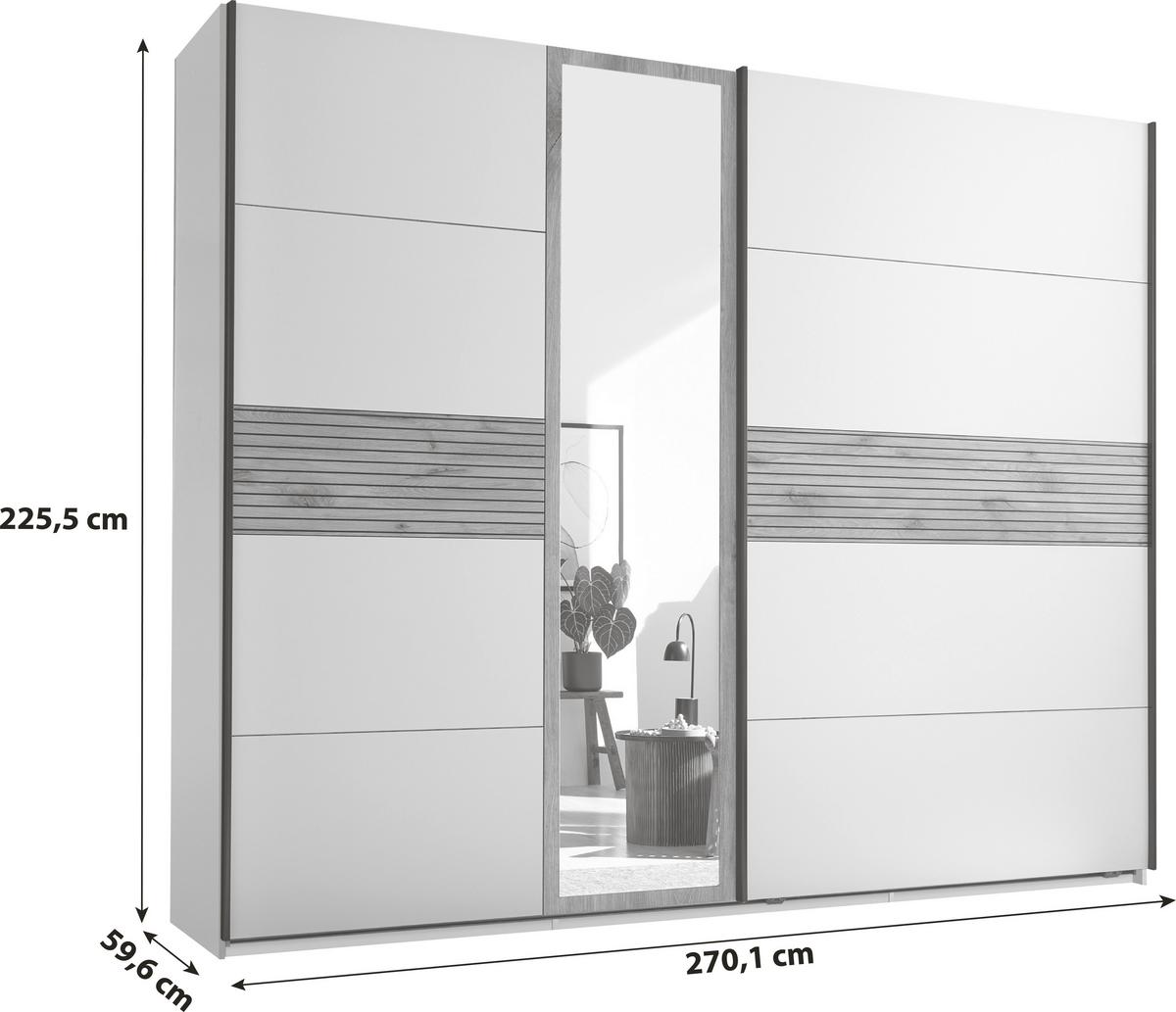 Schwebetürenschrank Daria Leo ohne Passepartout, B: 270,1 cm - Eichefarben/Weiß, MODERN, Holzwerkstoff (270,1/225,5/59,6cm) - MID.YOU