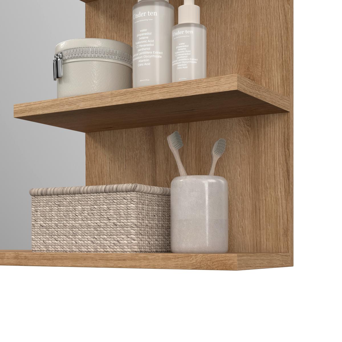 Badezimmerspiegel Cotia BxHxT: 135x70x20 cm, mit Ablagen - Eichefarben/Anthrazit, MODERN, Glas/Holzwerkstoff (135/70/20cm) - James Wood