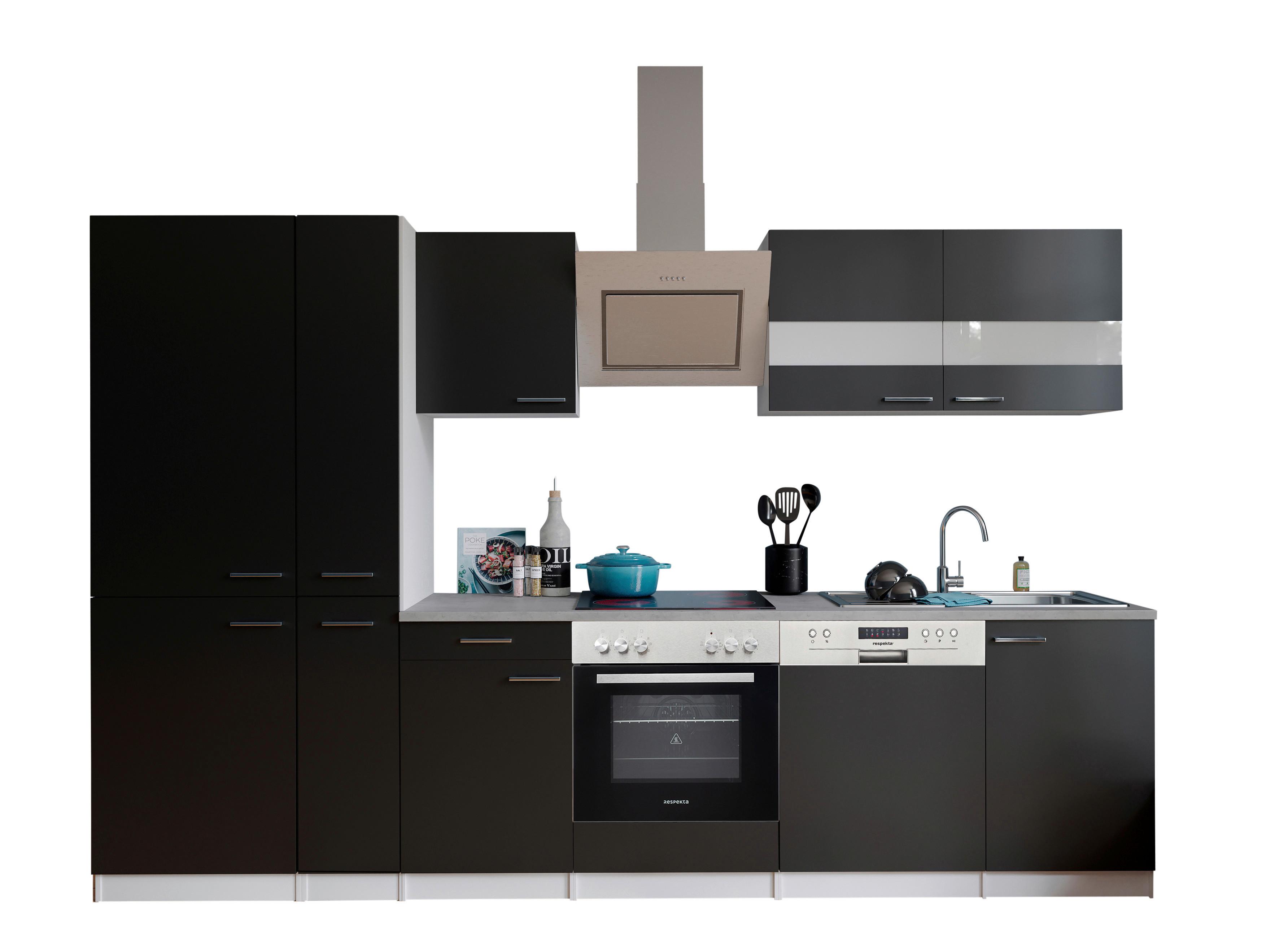 Küchenblock Malia Küchenblock 310 cm - Schwarz/Graphitfarben, Basics, Holzwerkstoff (310cm) - Respekta