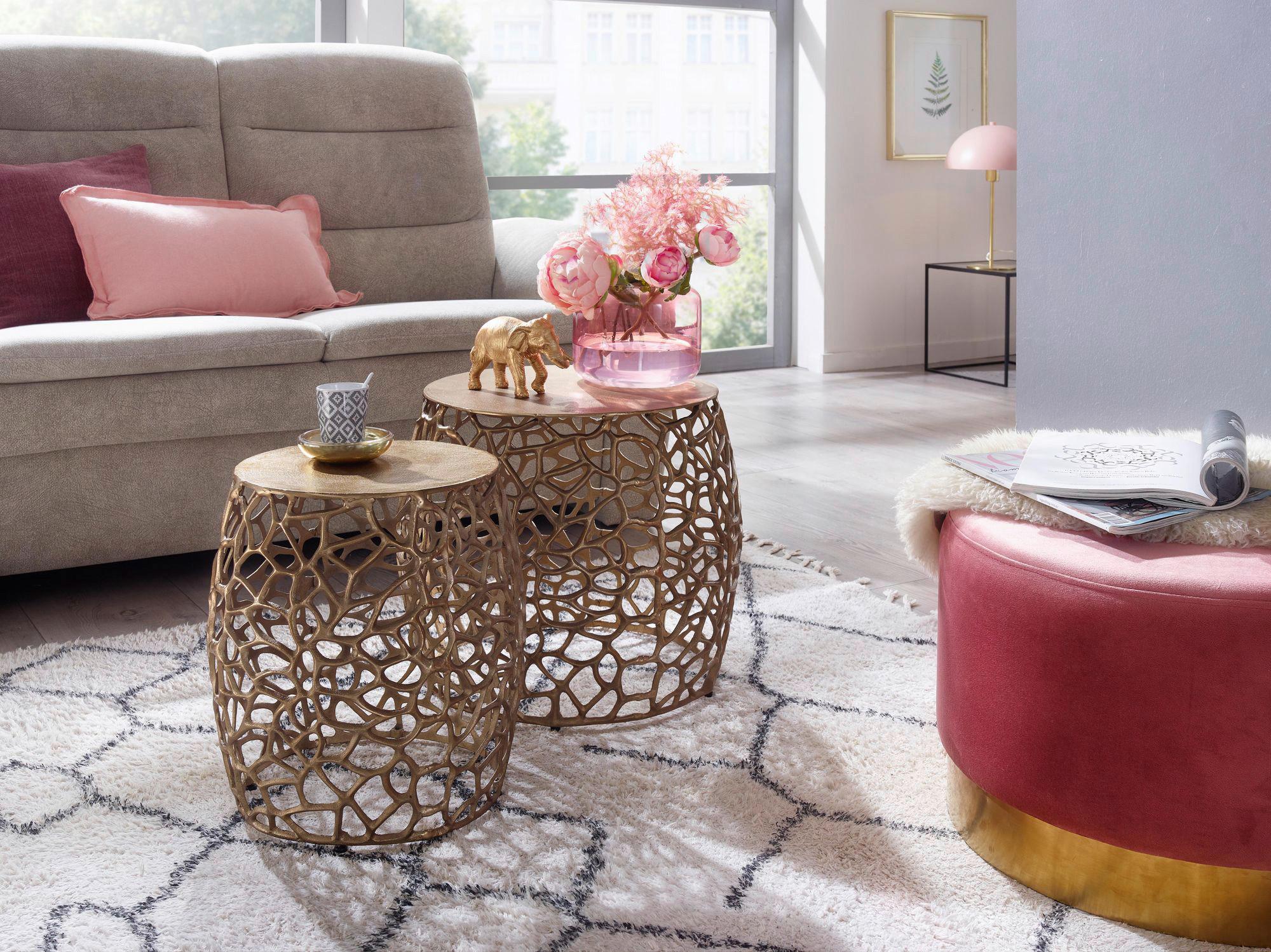 Sada zasúvacích stolíkov farba zlatá - zlatá, Design, kov (46/42cm) - MID.YOU