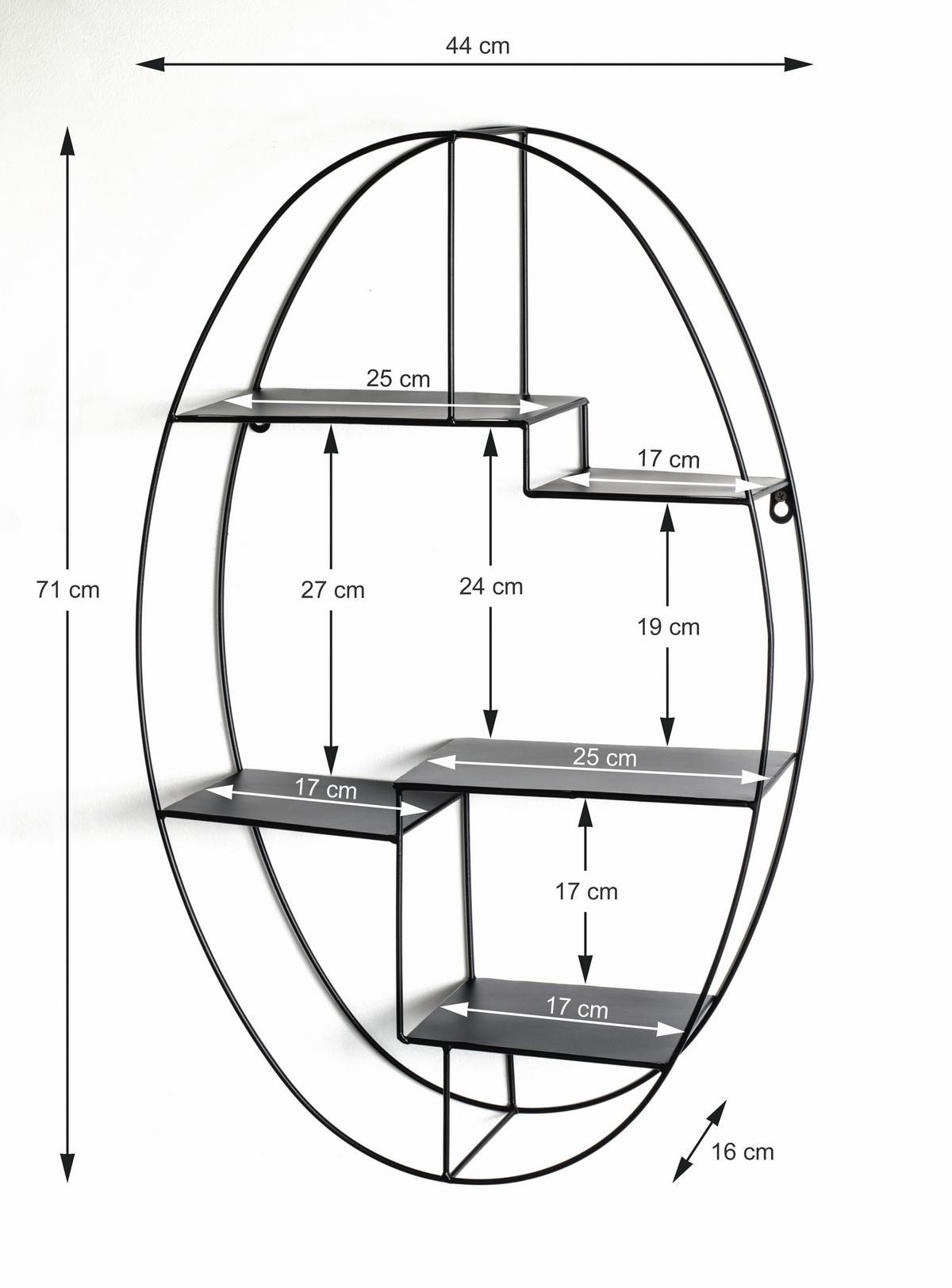 Nástenný regál KIRKLEES 9 - čierna, Modern, kov (44/71/16cm)
