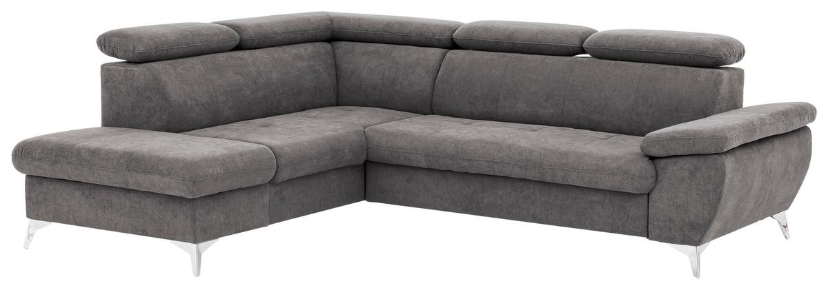 Ecksofa mit Schlaffunktion Gisele und Bettkasten Grau - Chromfarben/Grau, KONVENTIONELL, Textil (209/256cm) - Livetastic