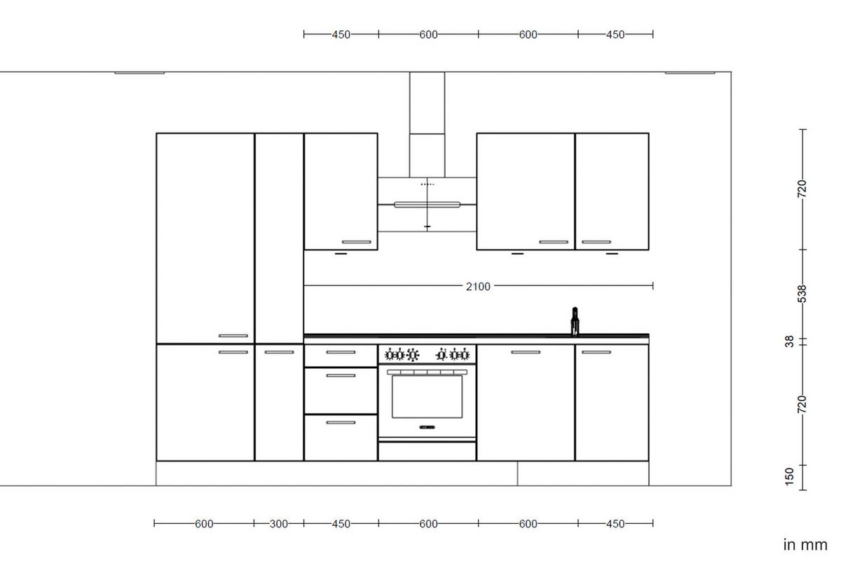 Kuchynská linka 300 cm, dub Sierra - čierna/farba duba, Modern, kov/kompozitné drevo (300cm) - Nobilia