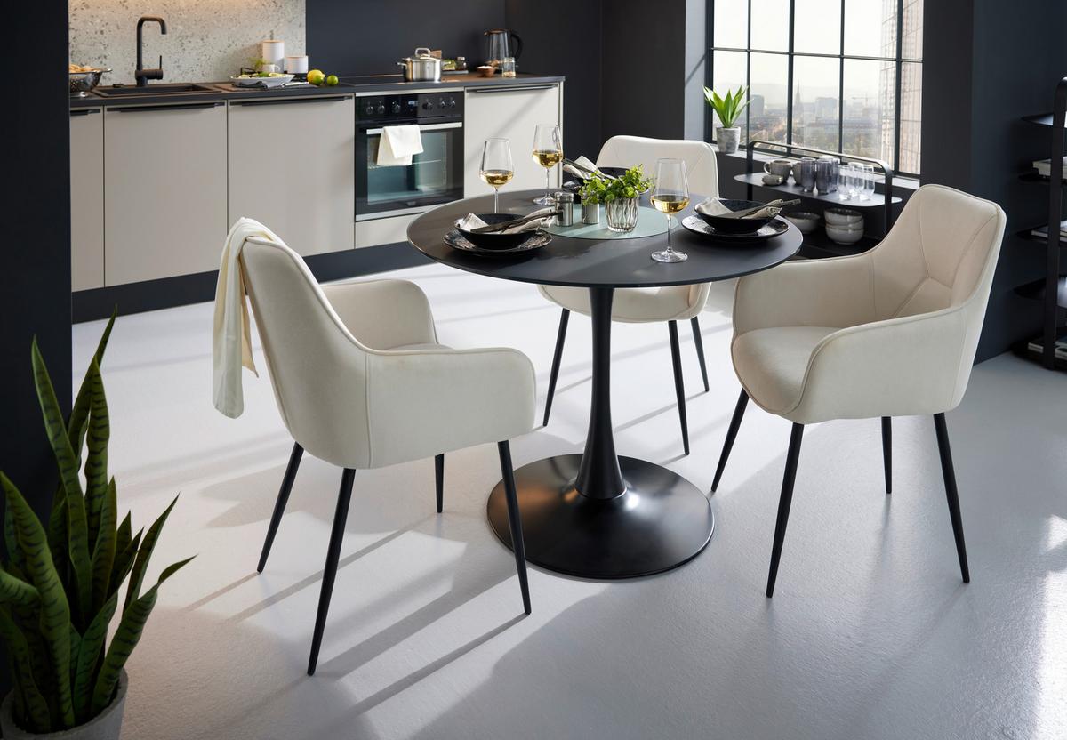 Židle s područkami béžová - černá/béžová, Moderní, kov/dřevo (57/85/60cm) - Mömax