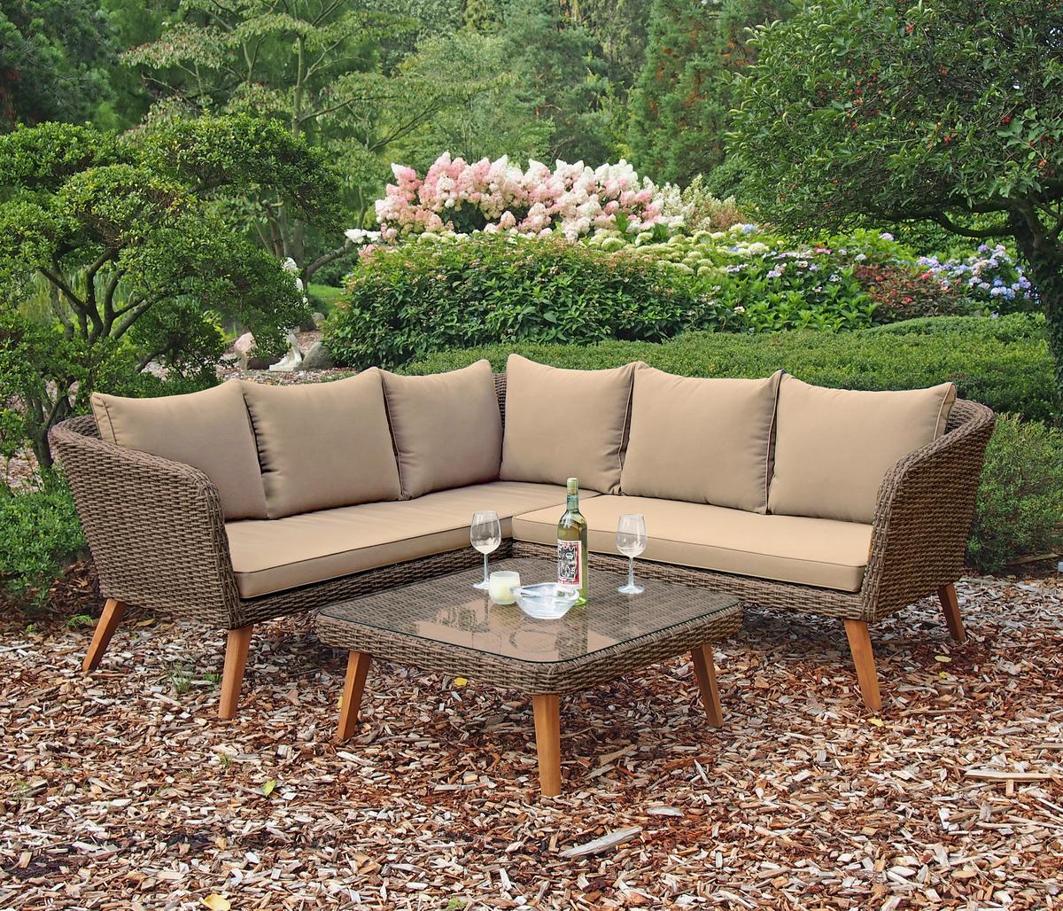 Loungegarnitur Pamplona - Hellbraun/Dunkelbraun, Basics, Glas/Holz (160/75/294cm) - Gardenson