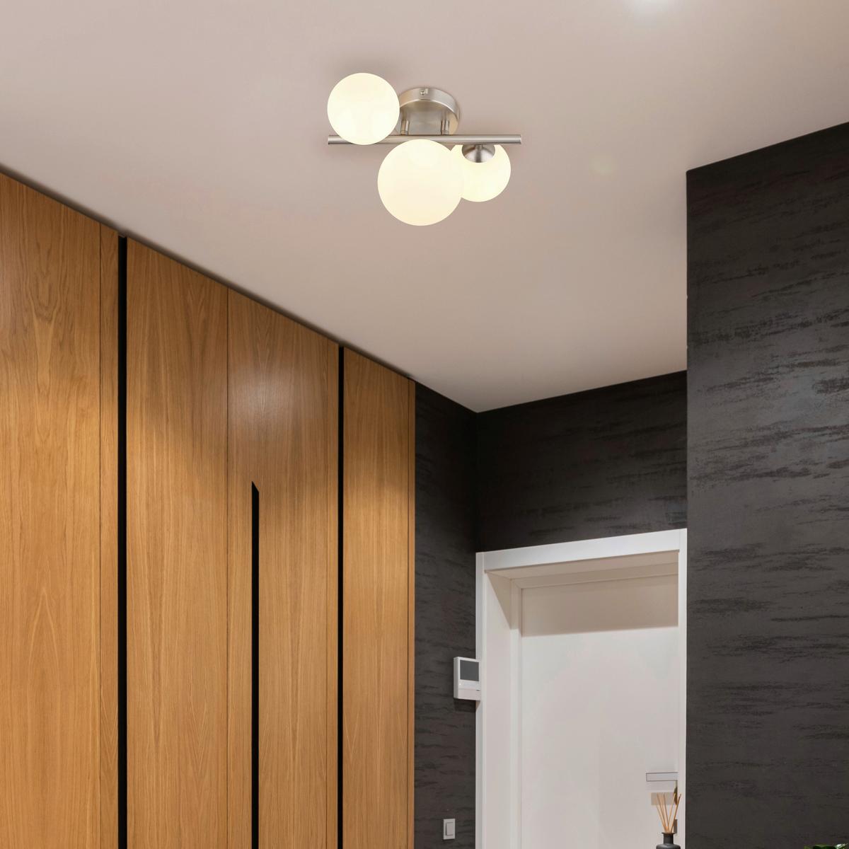 Led Mennyezeti Lámpa 56140-3w - opál/nikkelszínű, Konventionell, Üveg/fém (28,5/23,5/20,5cm) - Globo
