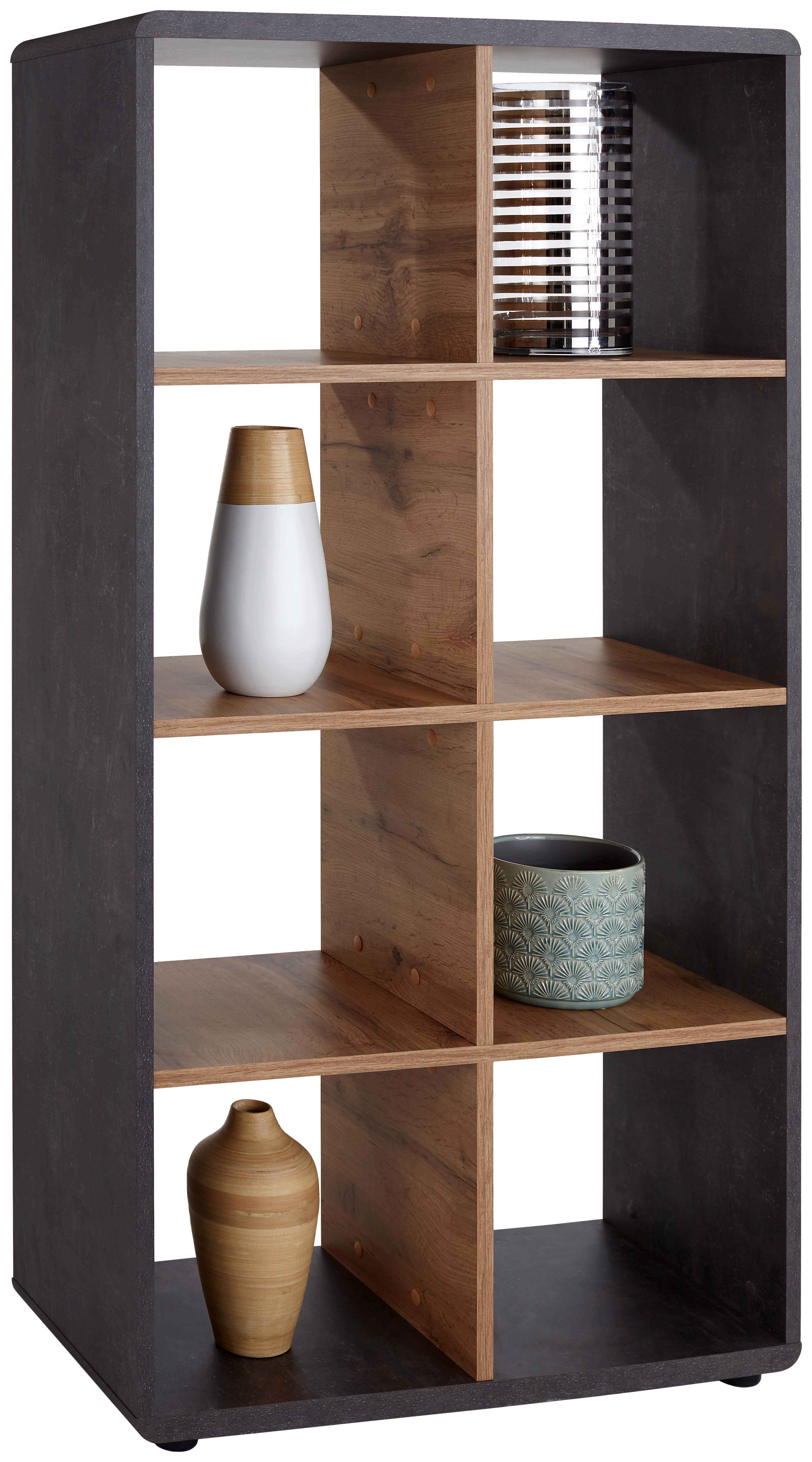 Regal Fontana B 73,2cm, Betonoptik/Eiche Dekor - Eichefarben/Dunkelgrau, MODERN, Holzwerkstoff (73,2/145/35cm)