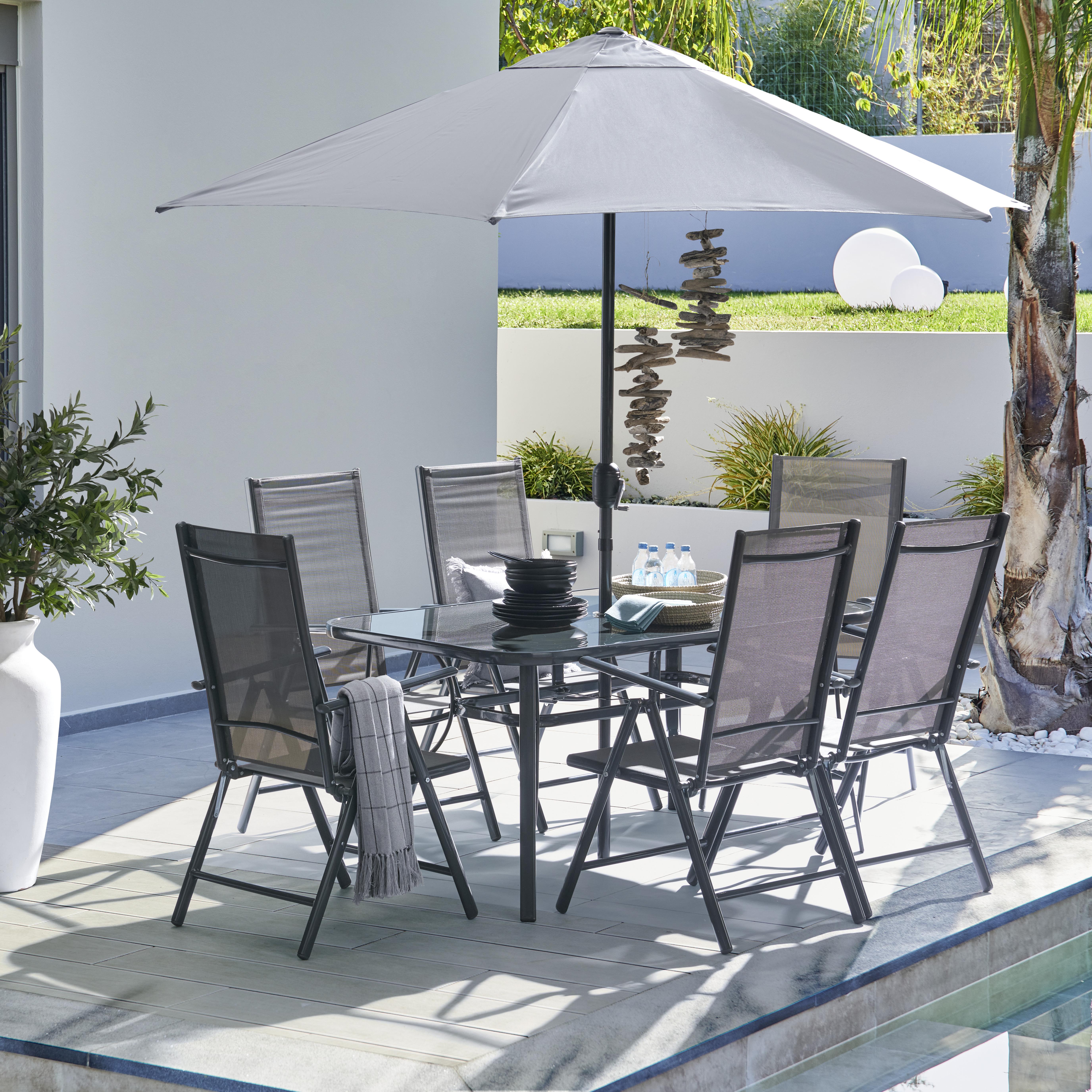 Gartentischgruppe Lisa - Anthrazit/Grau, MODERN, Glas/Textil - Luca Bessoni