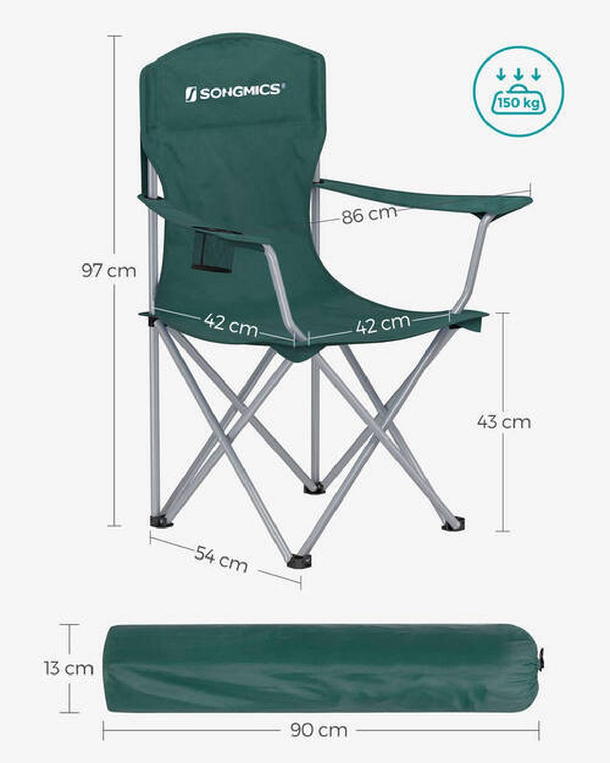 Campingsessel 2-Tlg. Set, inkl. Tragetasche, B: 86 cm - Dunkelgrün/Silberfarben, Basics, Textil/Metall (86/97/54cm) - Modante