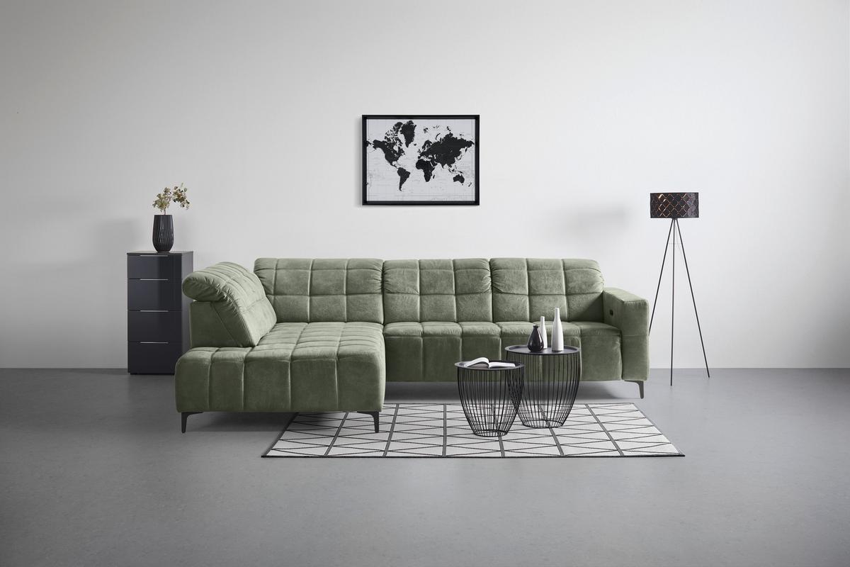 Rohová sedačka PANAMA, ľavá, olivovozelená - olivovozelená/čierna, Konventionell, kov/textil (216/304cm) - Premium Living