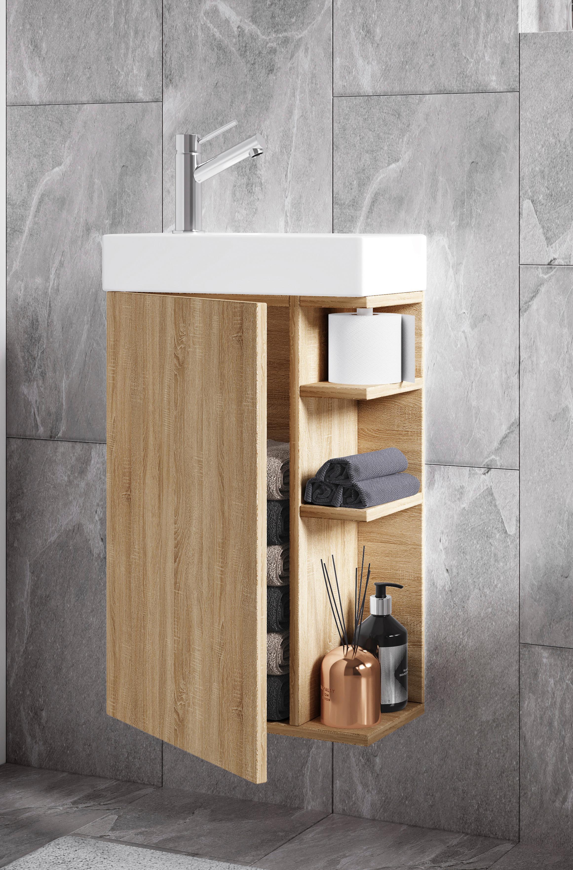 Waschtischkombi Lumia - Weiß/Sonoma Eiche, MODERN, Keramik/Holzwerkstoff (40cm) - MID.YOU