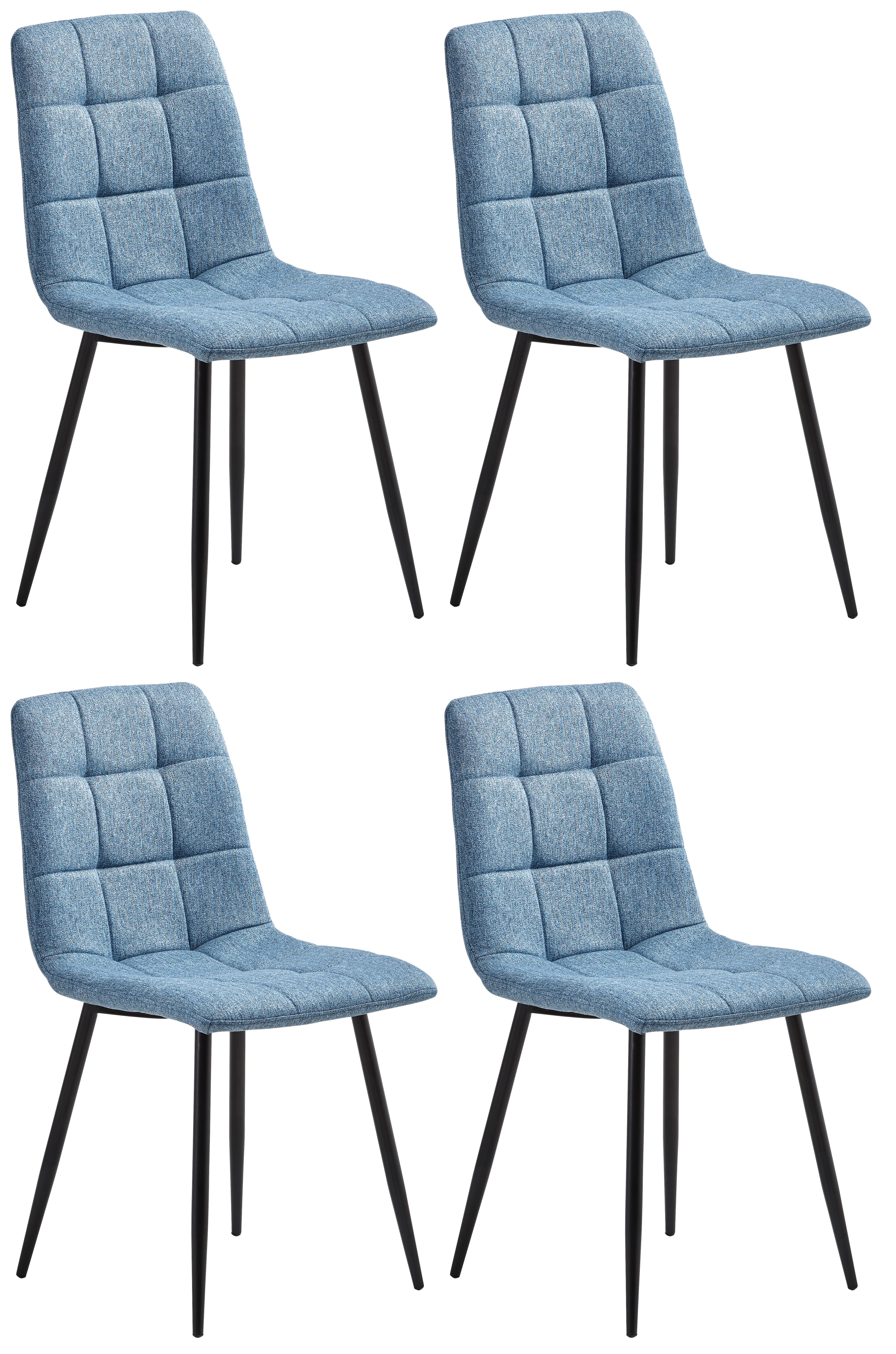 Stuhl-Set 4er EMPOLI Blau - Blau/Schwarz, LIFESTYLE, Textil/Metall (44,5/86/54,5cm) - Livetastic