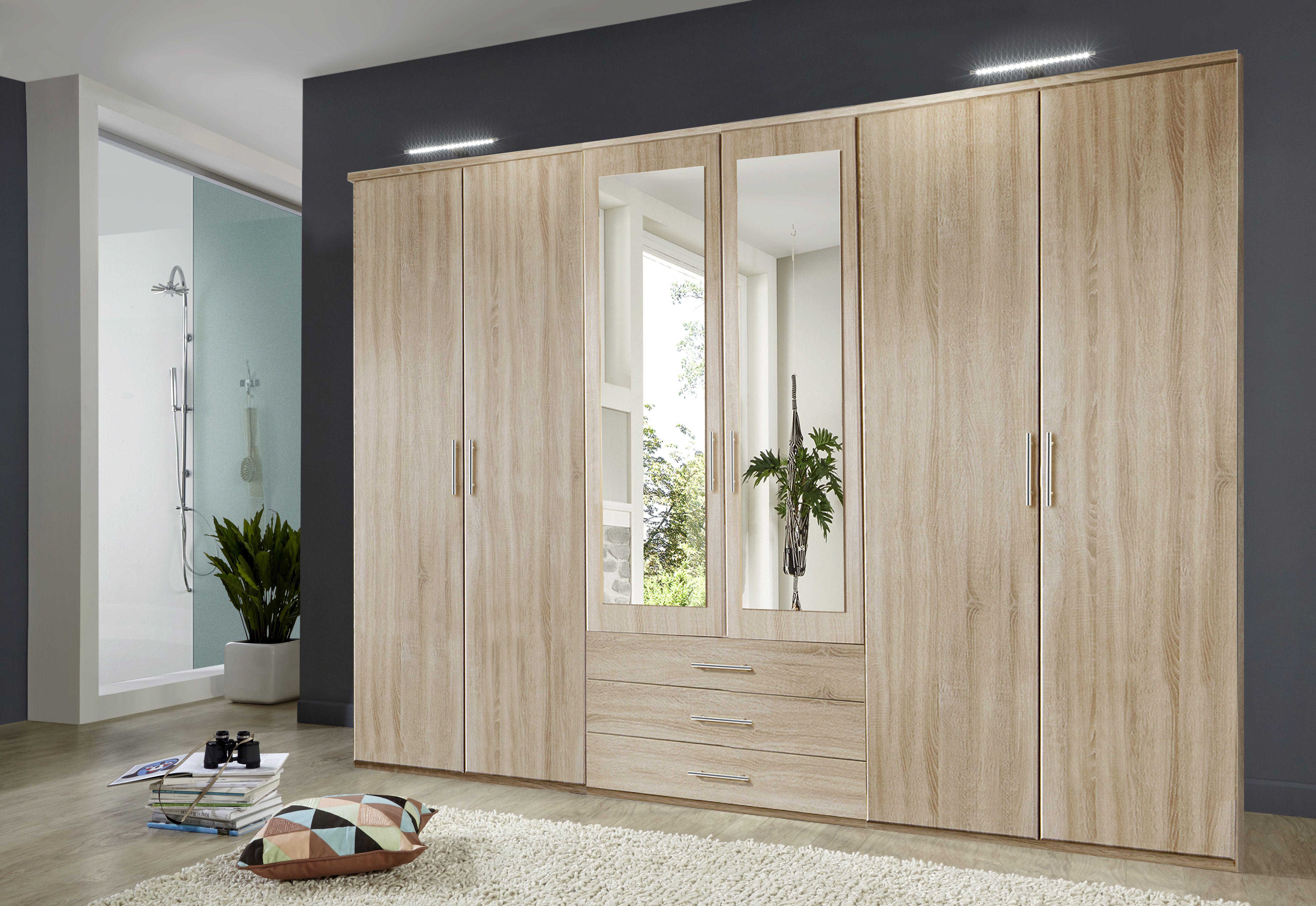 Drehtürenschrank Mit Spiegel + Laden 270cm Ben, Eiche Dekor - Sonoma Eiche, KONVENTIONELL, Glas/Holzwerkstoff (270/210/58cm) - MID.YOU