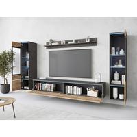 Wohnwand Vera Ii 4-teilig Anthrazit/kastanief.  B: 240cm - Kastanieneichefarben/Anthrazit, Trend, Glas/Holzwerkstoff (240/130/33cm) - P & B