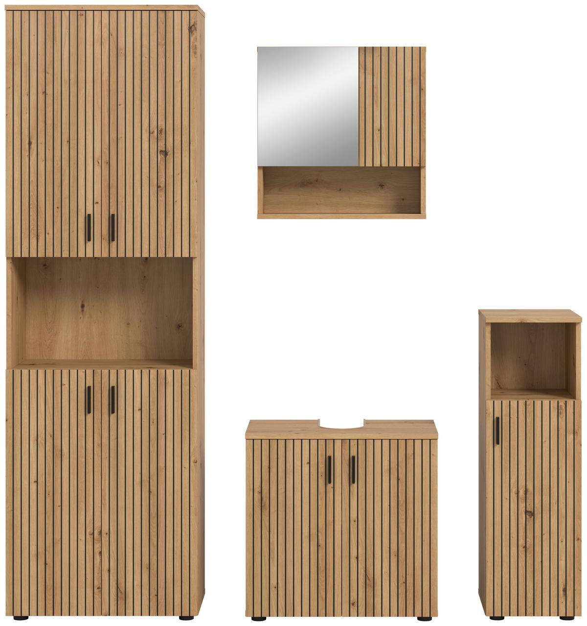 BADEZIMMER Eiche Artisan 4-Teilig - Schwarz/Eiche Artisan, Basics, Holzwerkstoff (150cm) - MID.YOU