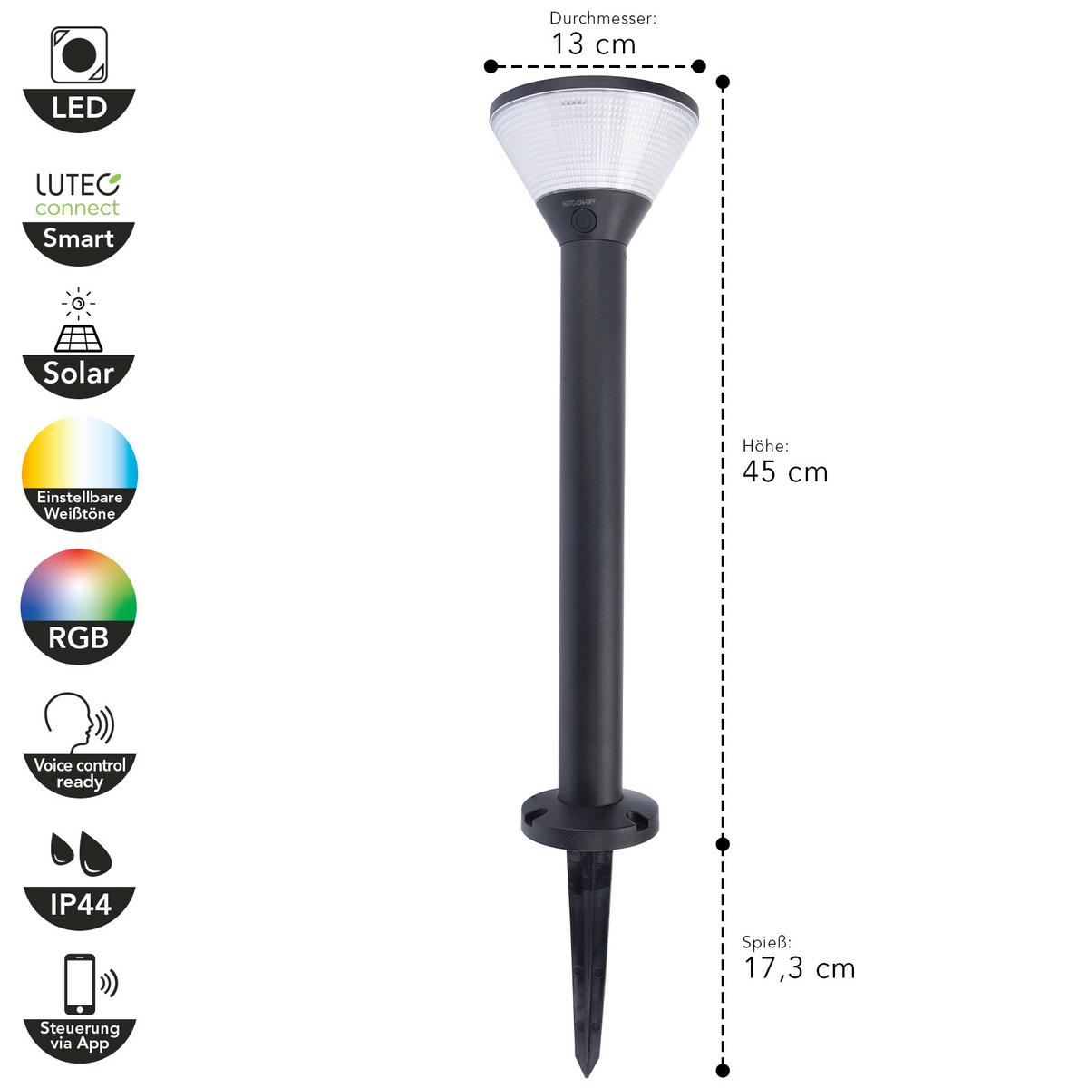 Solarleuchte Karlo Weiß Schwarz D: 13 Cm - Schwarz/Weiß, Basics, Kunststoff/Metall (13/45cm)