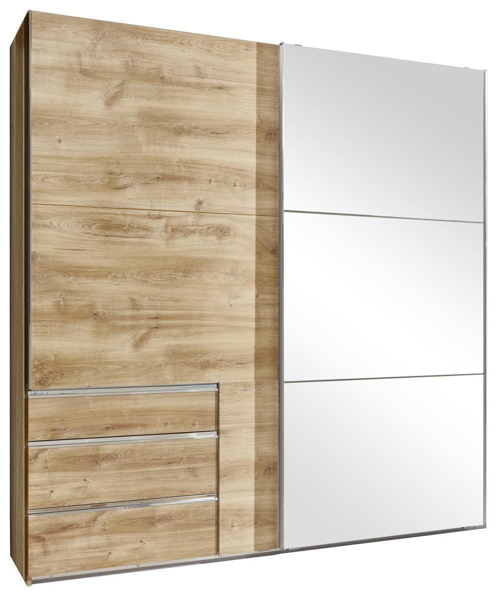 Schwebetürenschrank Mit Spiegel 200cm Level 36a, Eiche Dekor - Eichefarben, MODERN, Glas/Holzwerkstoff (200/216/65cm) - MID.YOU
