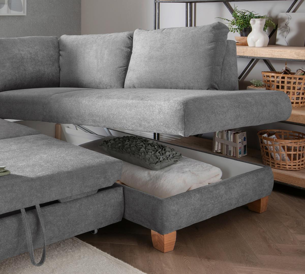 Eckschlafsofa Positano, Grau S: 261x206 Cm - Wildeiche/Grau, MODERN, Textil (261/206cm) - Livetastic