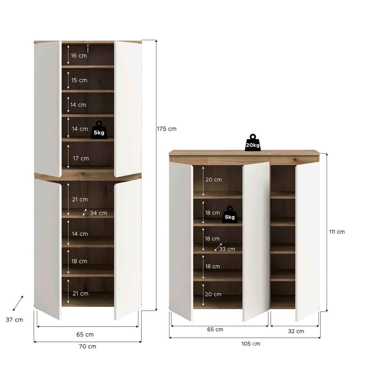 Garderobenschrank Scarpa Eiche Dekor, Weiß B: 140 Cm - Eichefarben/Schwarz, Design, Holzwerkstoff (190/175/37cm) - Livetastic