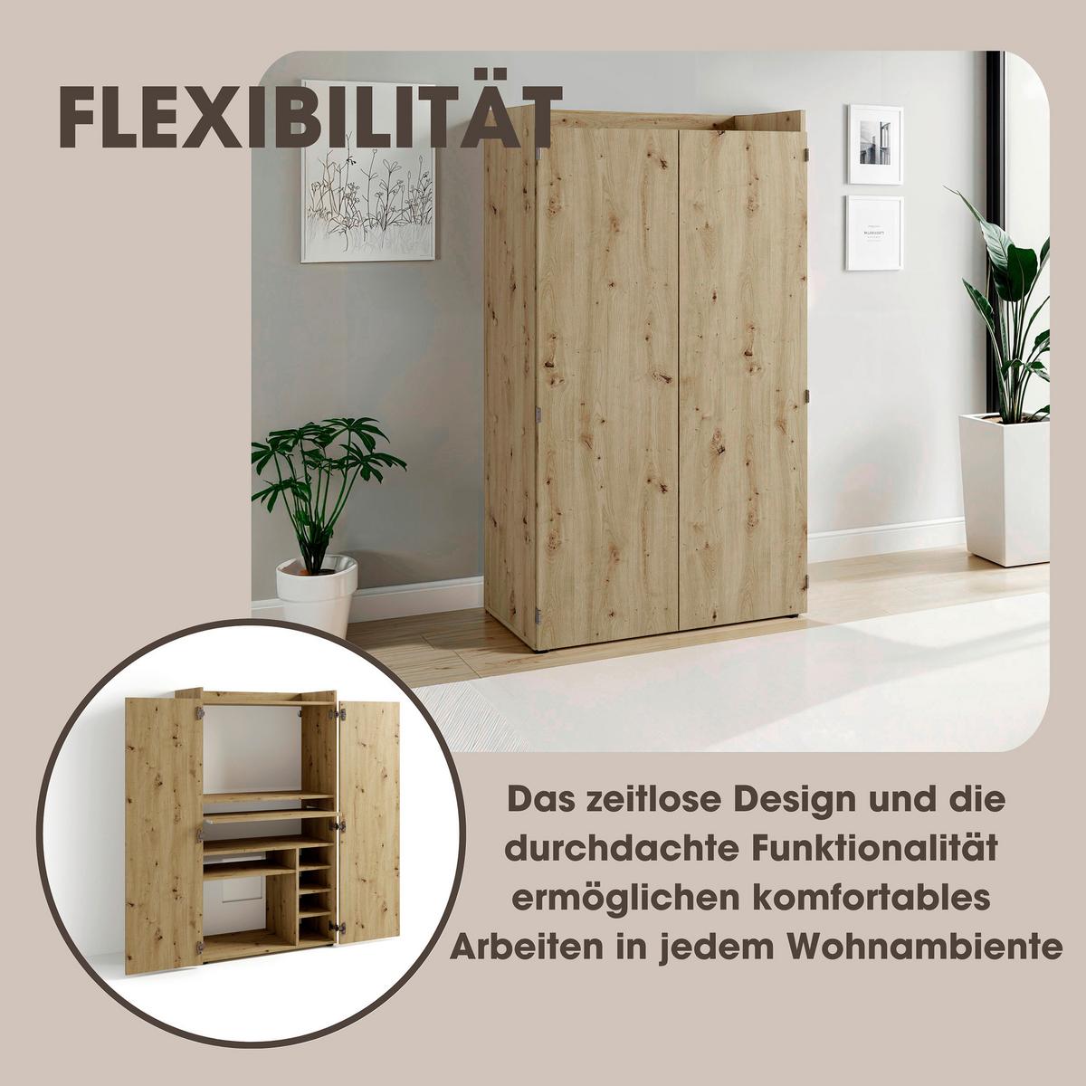 Sekretär Janne - Schwarz/Eiche Artisan, MODERN, Holzwerkstoff (80/40/141cm) - MID.YOU