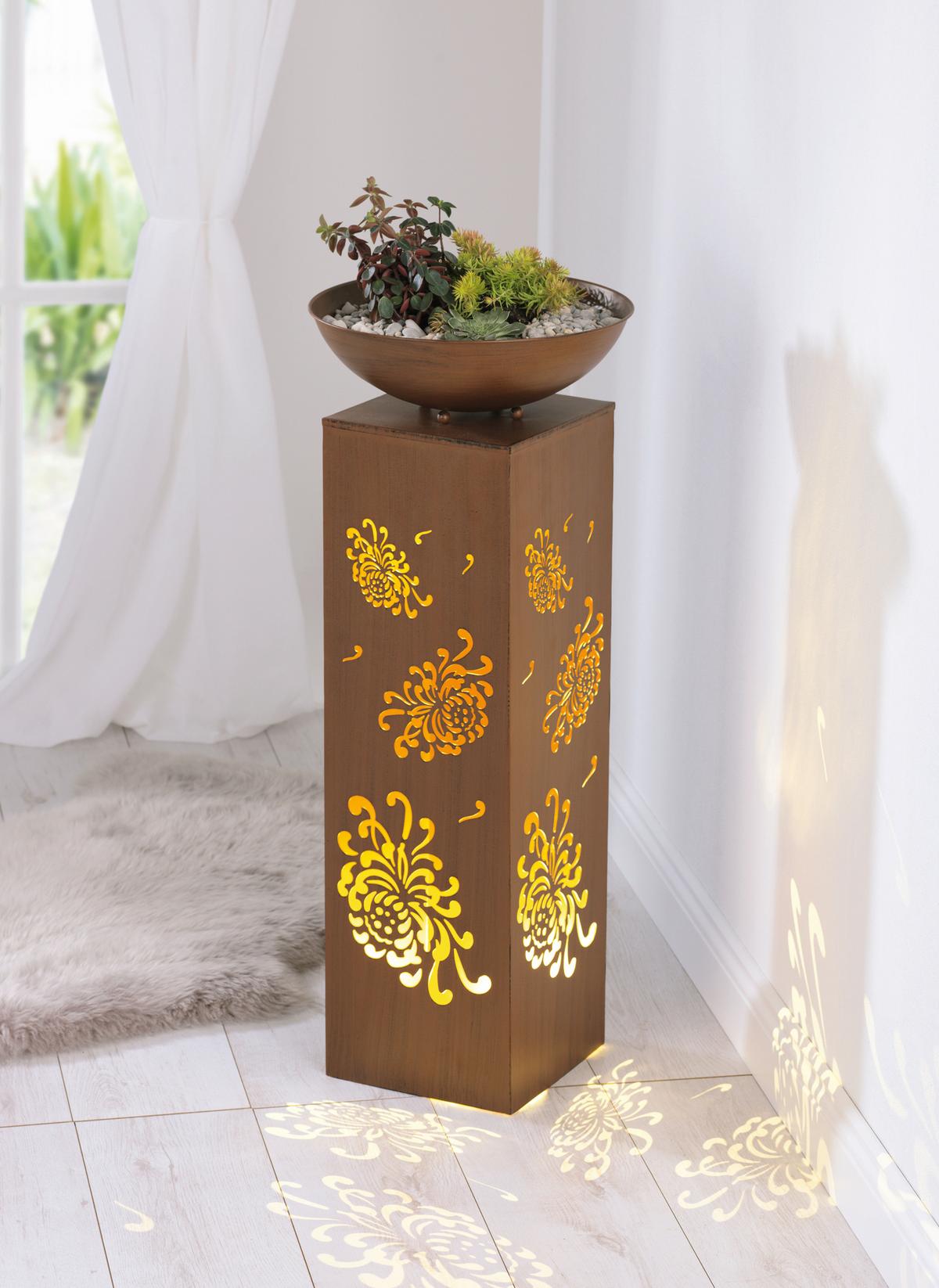 LED-Dekosäule mit Schale Garvida H: 87 cm - Rostfarben, Trend, Metall (34/87/34cm)