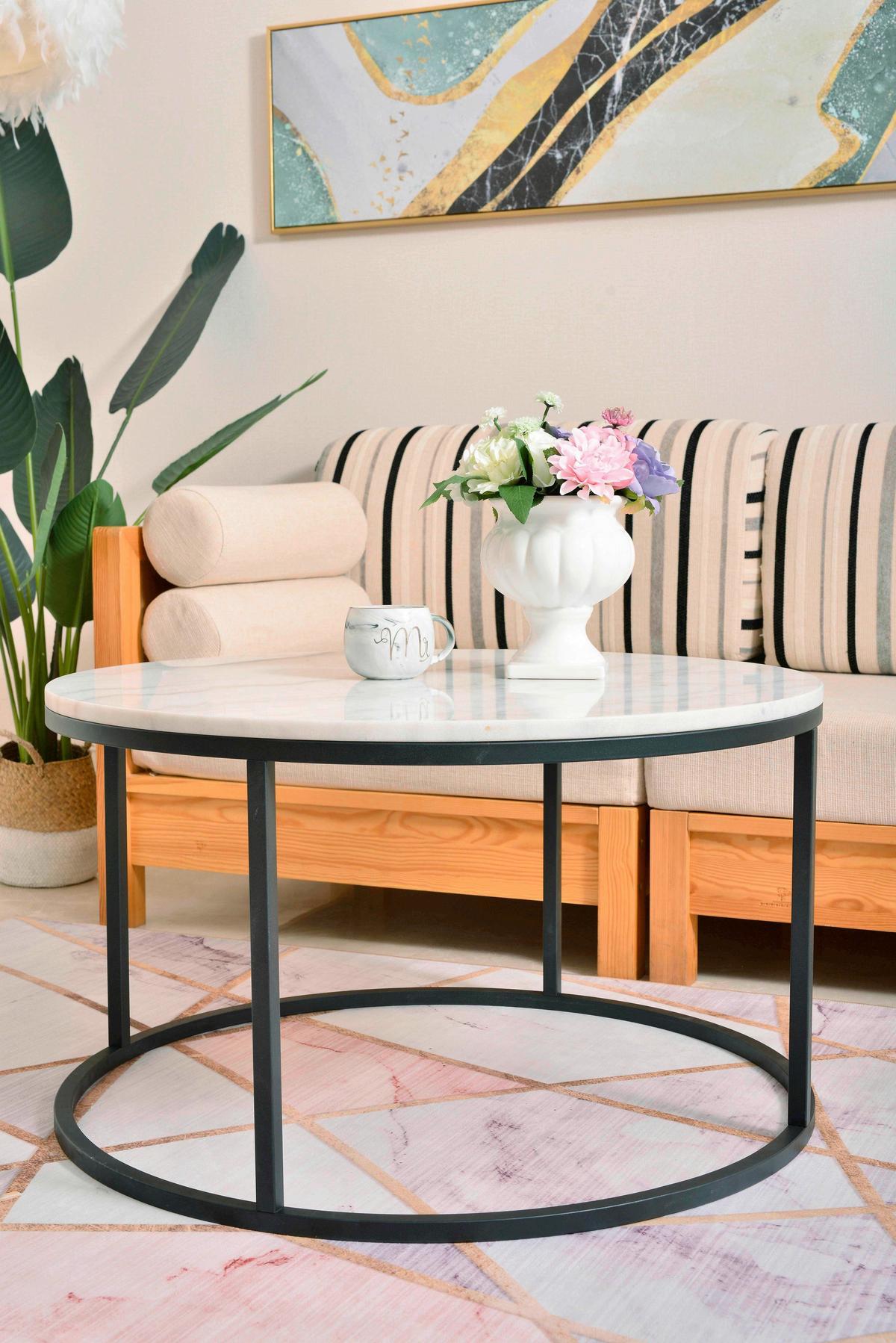 COUCHTISCH Marmor B: 85cm - Schwarz/Weiß, Design, Stein/Metall (85/85/48cm) - MID.YOU