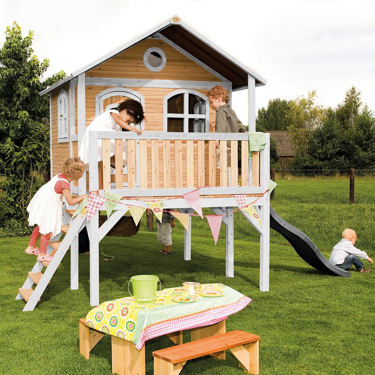 Spielhaus Braun, BxHxT: 380x274x212 cm - Braun/Weiß, KONVENTIONELL, Holz/Kunststoff (380/274/212cm) - Ambia Garden