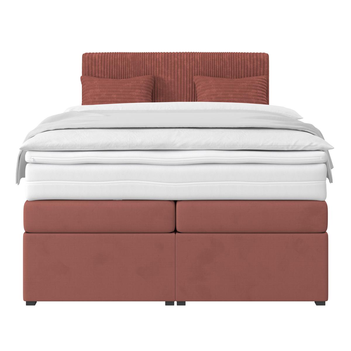 Boxspringbett mit Topper & Bettkasten 140x200 Rossa - Altrosa/Schwarz, MODERN, Holzwerkstoff/Textil (140/200cm)