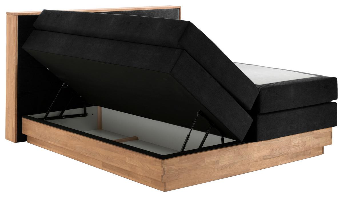 Boxspringbett mit Topper Bettkasten 180x200 cm Moneta - Eichefarben/Schwarz, MODERN, Holz/Textil (180/200cm) - MID.YOU