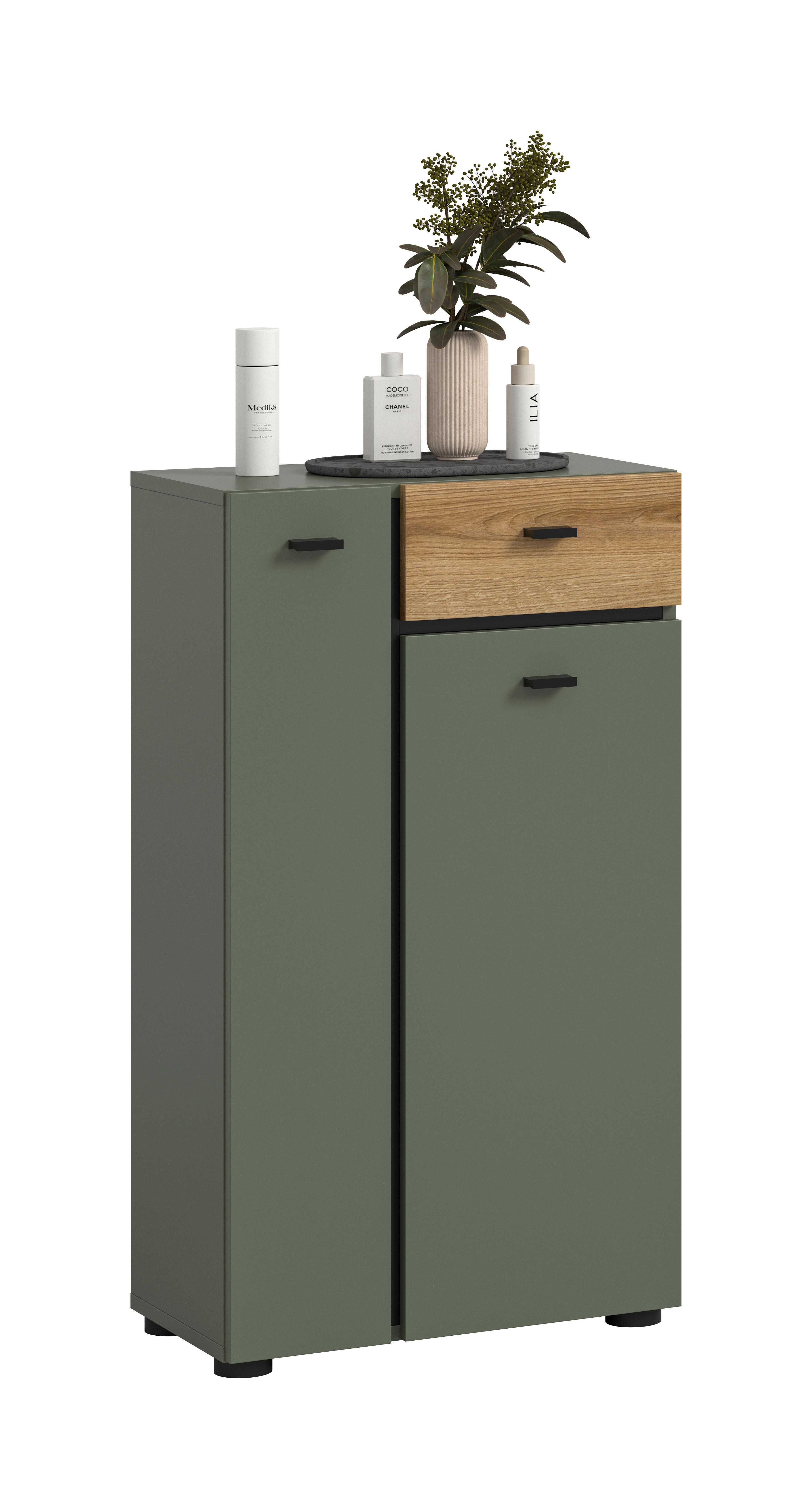 Midischrank Aqua Grün/Eichefarben B: 51cm - Eichefarben/Schwarz, Trend, Holzwerkstoff (51/91/30cm) - MID.YOU